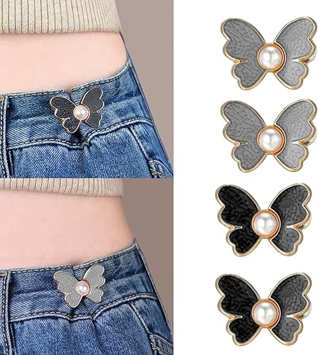 Qkari Juego de 8 pines de botones ajustables sin coser, ajustador de botón perfecto para jeans, pantalones, faldas, ropa (plata + cobre)