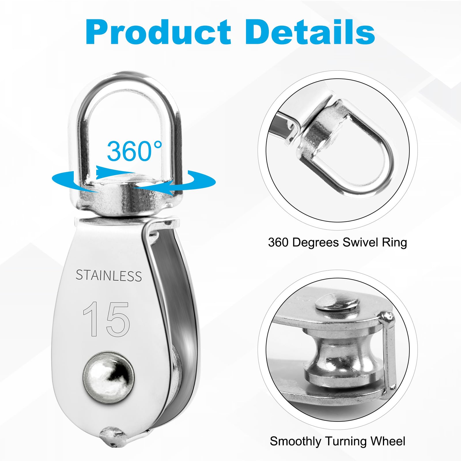 Snapklik.com : 12 Pack M15 Pulleys For Rope, 304 Stainless Steel Wire ...