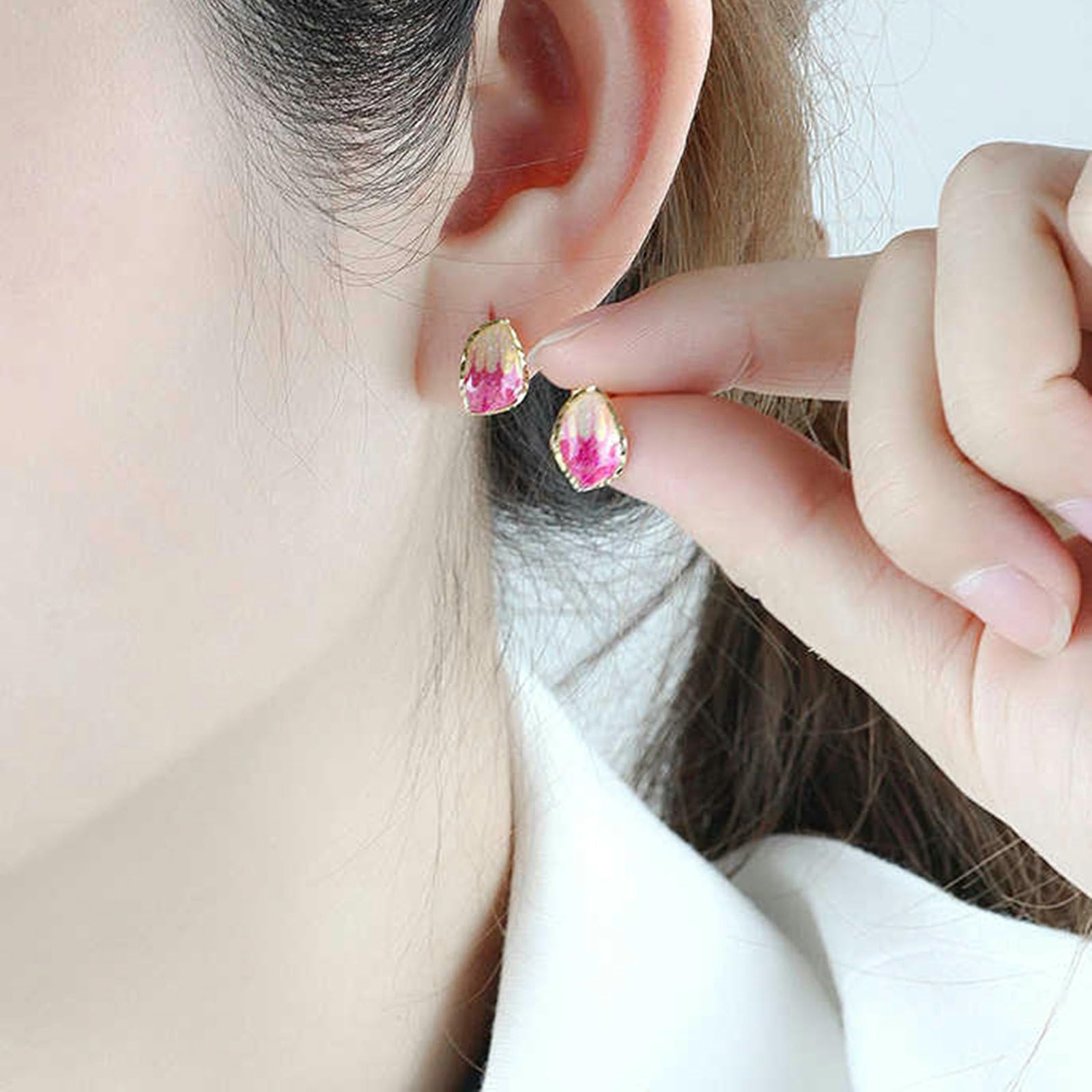 Beydodo Orecchini da donna 750 585 375 oro orecchini petalo con smalto rosa orecchini da sposa senza allergie per donne