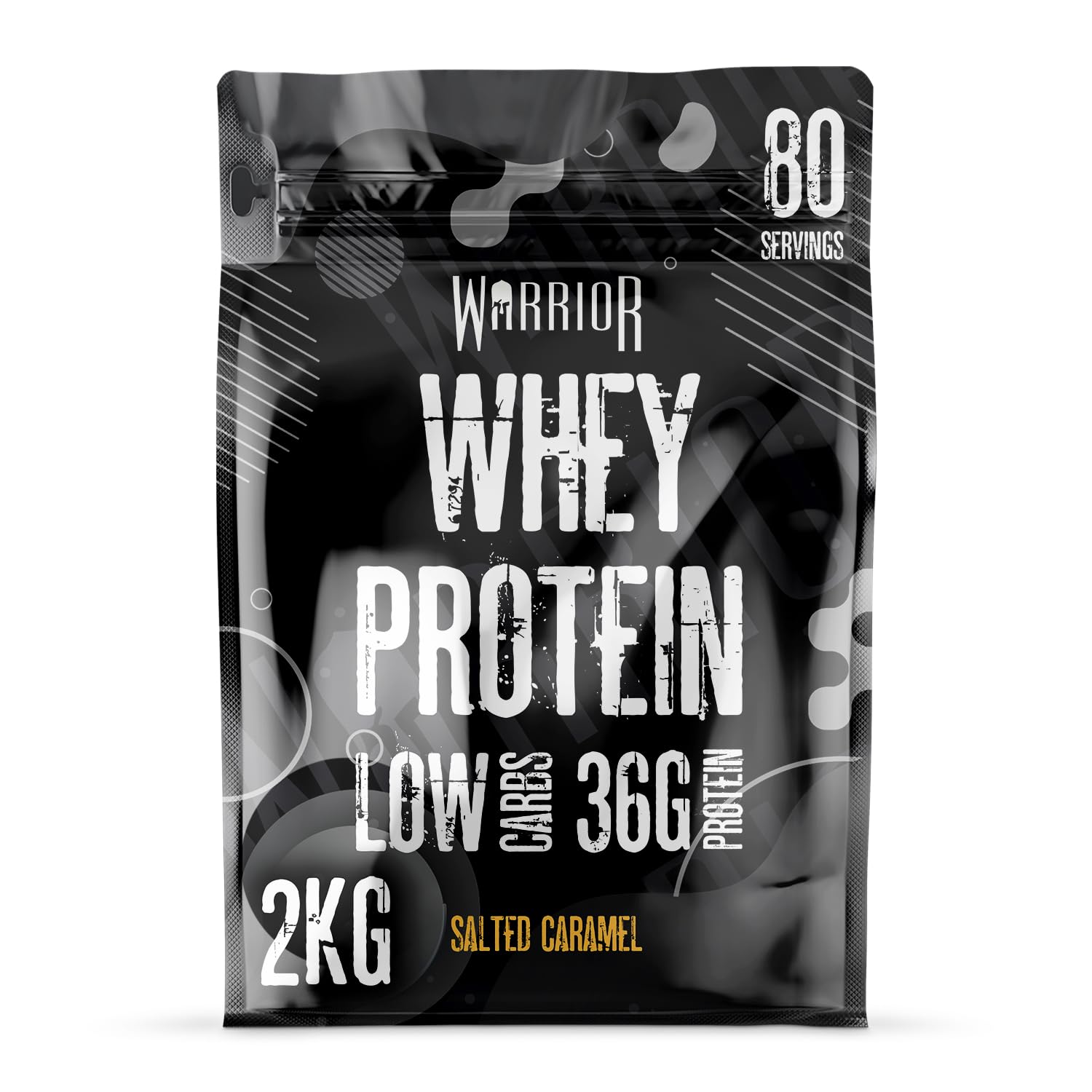 Warrior Whey Protein Powder – Up to 36g* of Protein Per Shake – Low Sugar, and Low Carbs – GMP Certified (Salted Caramel, 2kg)