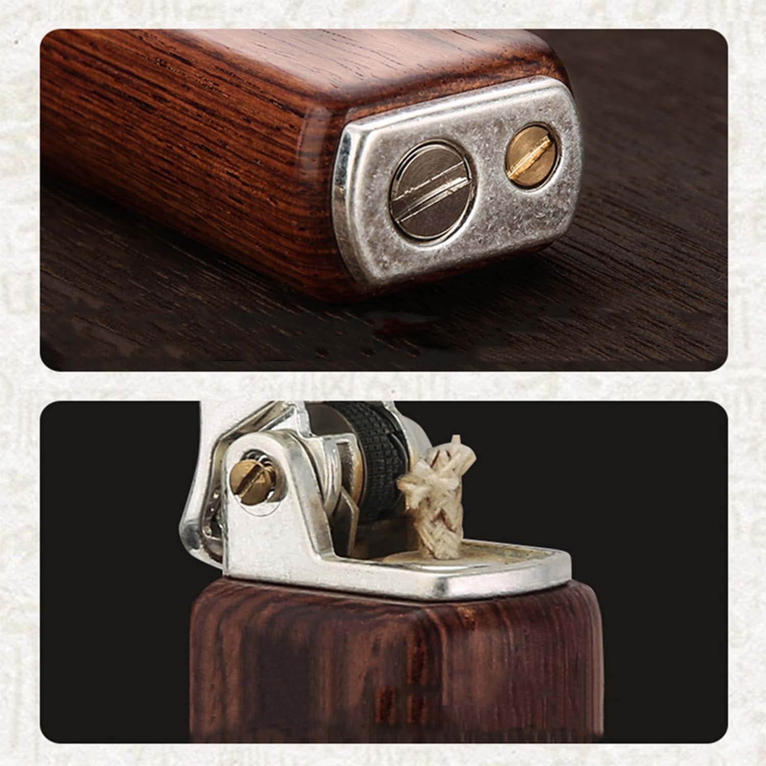 Briquet à Kérosène Vintage Flamme Douce Huile Rechargeable Bûche Coquille en Bois Briquet pour Amis, Collègue, Parent, Amoureux (Carburant Non Inclus)