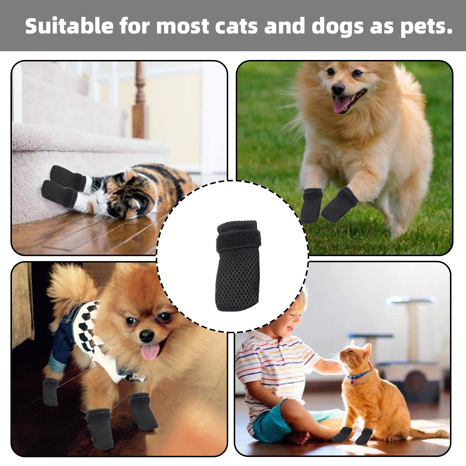 4PCS Cat Claw Covers Adjustable Cat Nail Gloves Anti Scratch Cat Paw Covers Cat Booties Dog Socks Breathable Mesh Cat Foot Covers Cats Claw Protector for Pet Bathing Cutting Nails Checking(Black) - Image 4