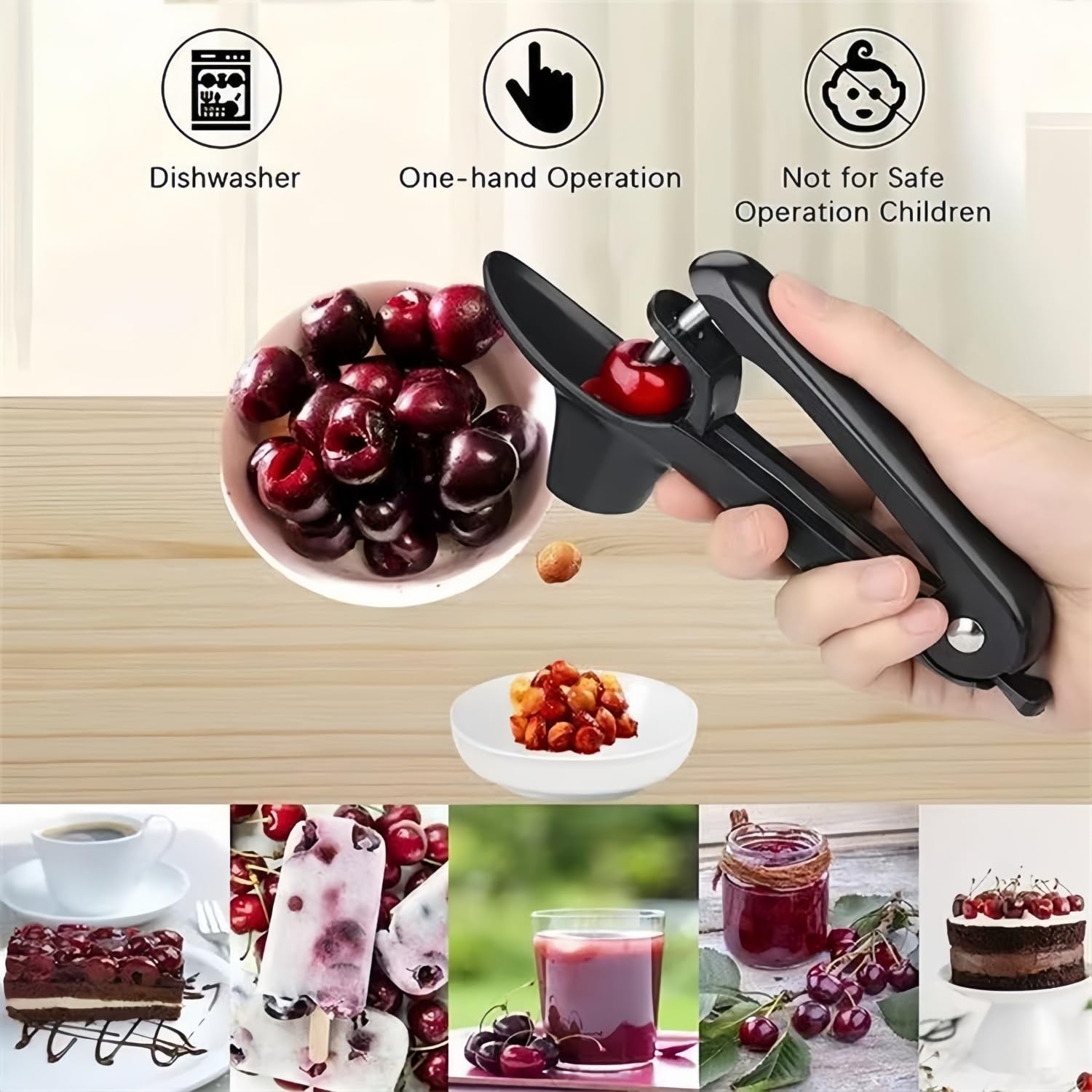 Deshuesador de cerezas, extractor de huesos de cereza, deshuesador de acero inoxidable, deshuesador multifuncional para frutas, cerezas y bayas (negro)