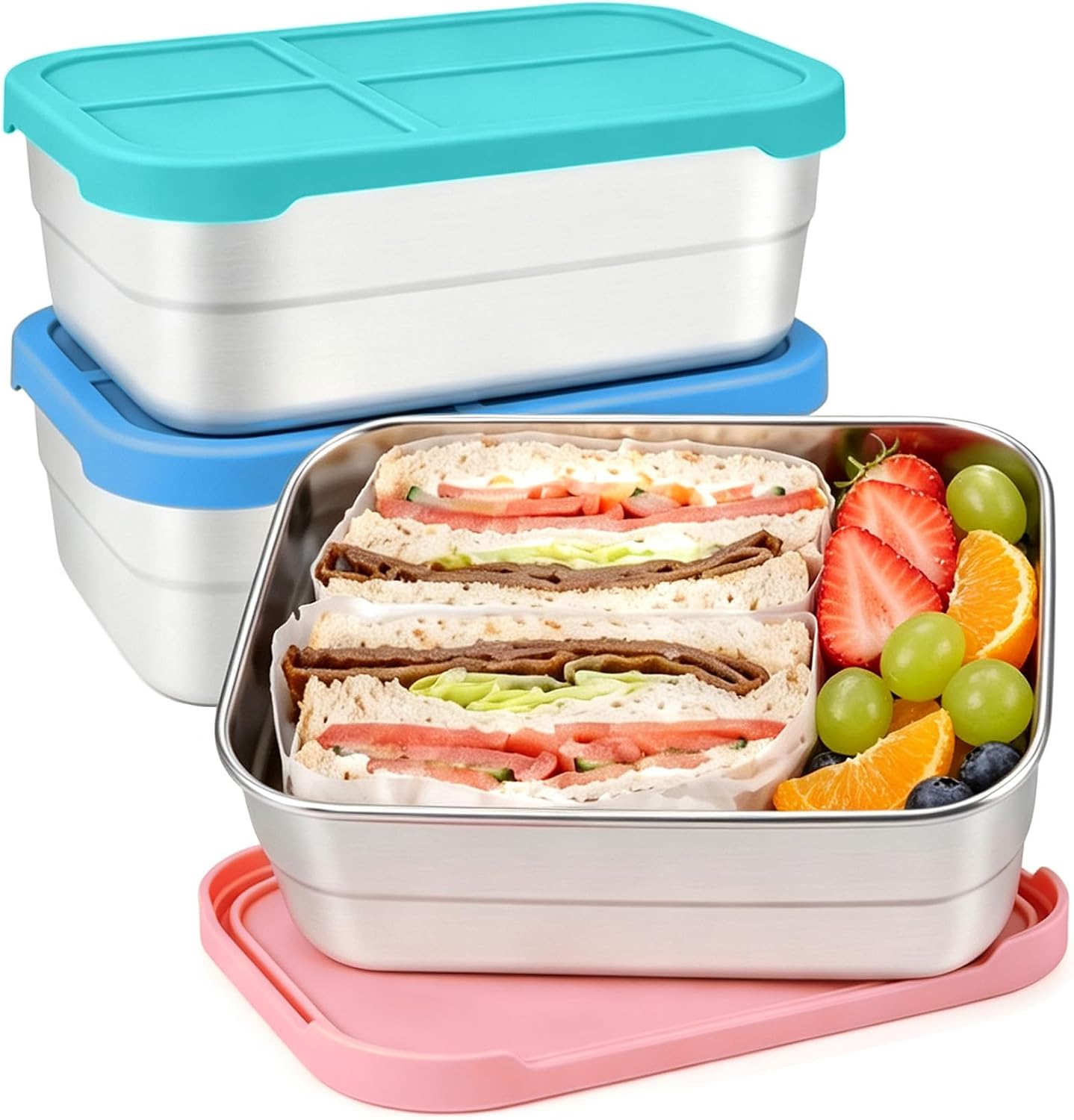 3pcs+25oz Large Stainless Steel Food Containers with Silicone Lids