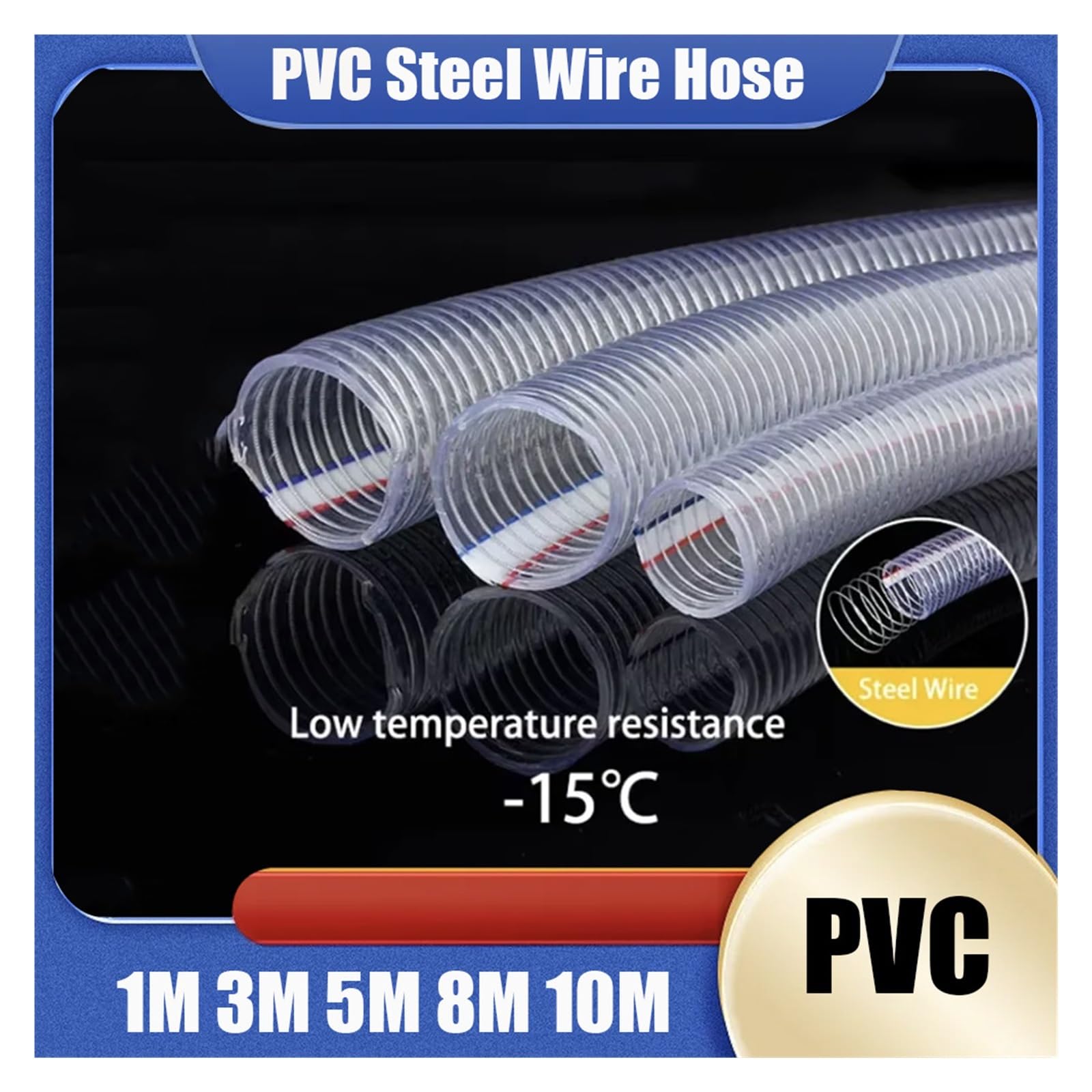 Rurka stalowa z rurką z PVC, 1M 3M 5M 8M 10M PVC Przezroczysty stalowy wąż z grubej rury do pompy wodnej i oleju(Id13mmxod18mm 10M)