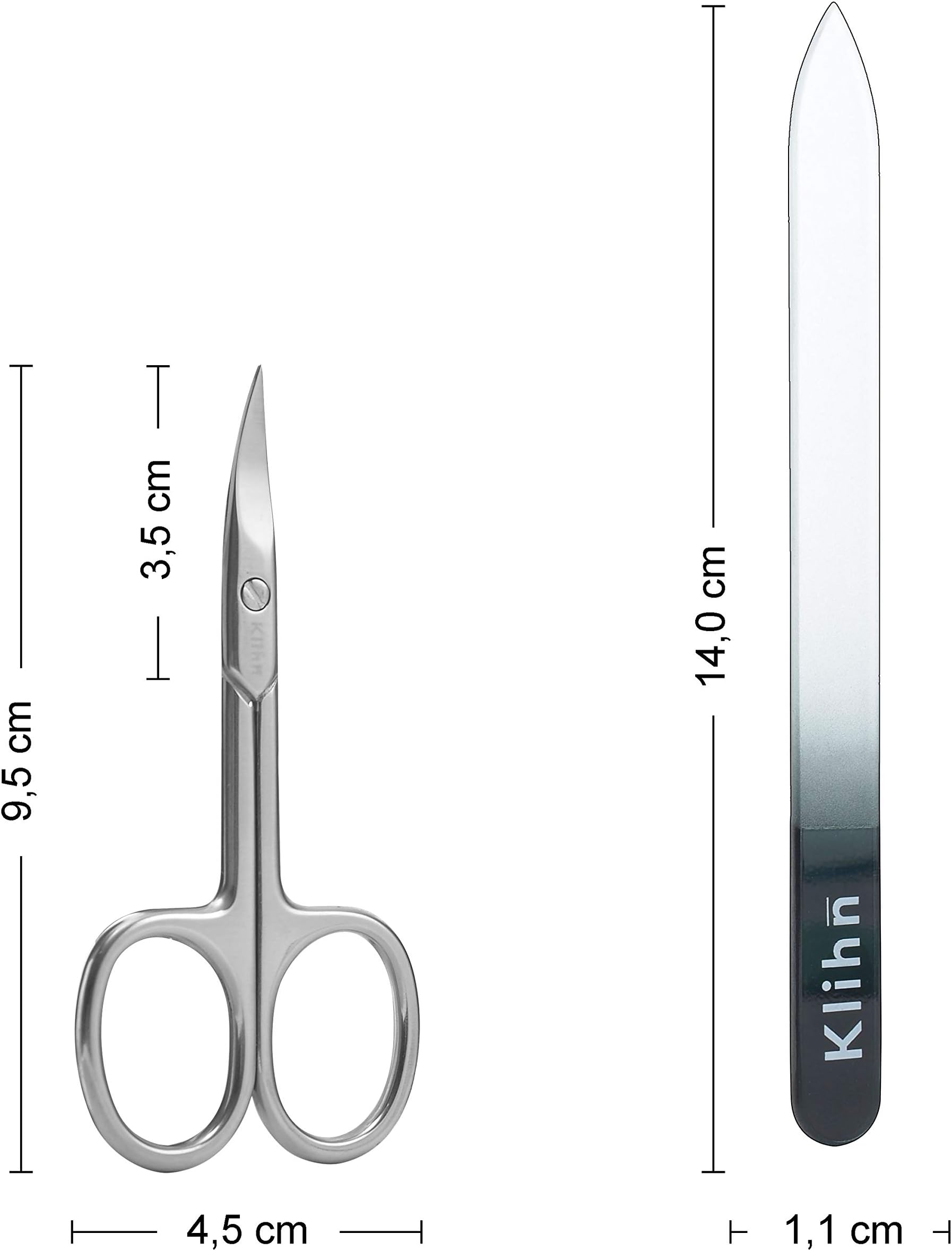 Sharp and stainless nail scissors + glass nail file - case included - professional nail care kit for men and women (Set)
