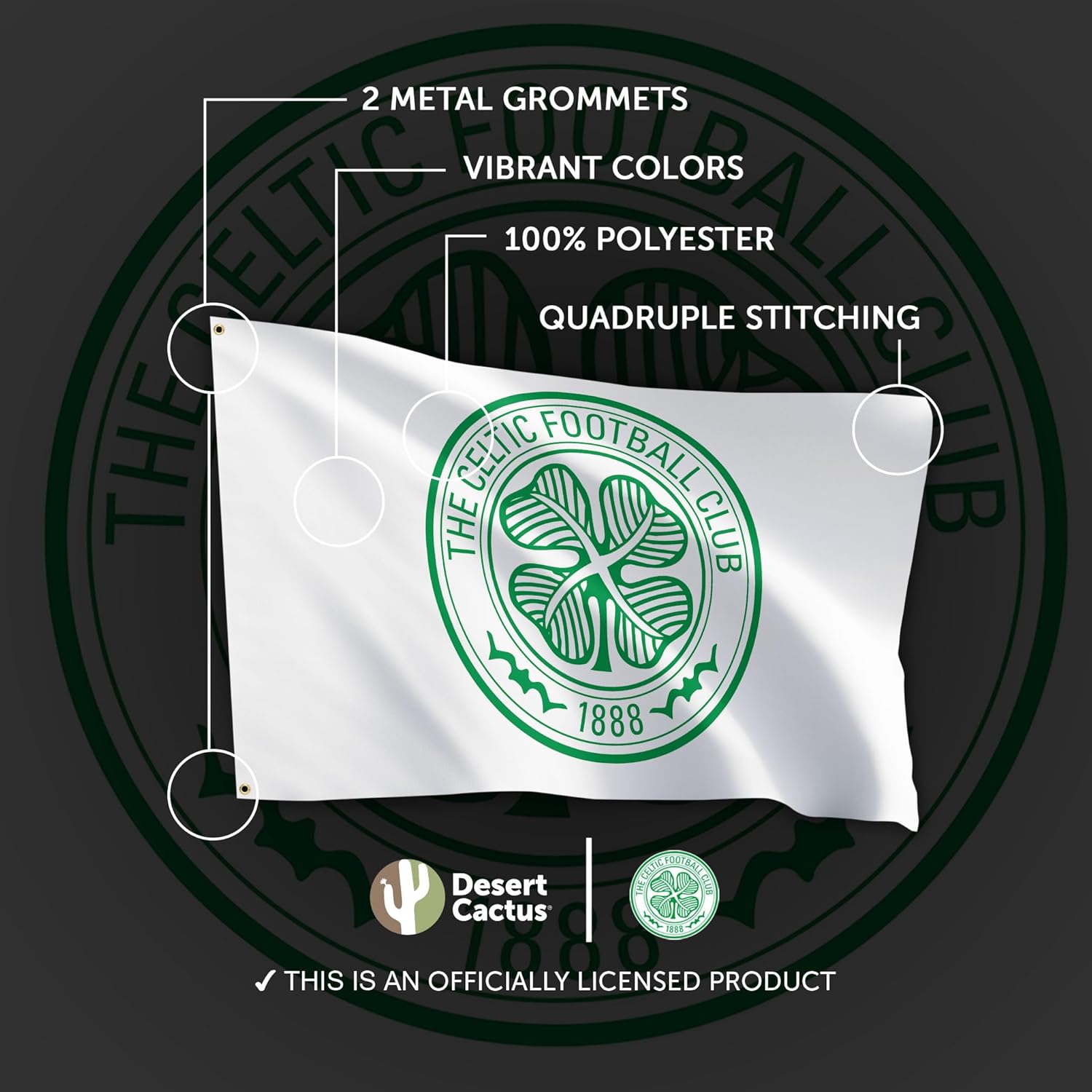 Desert Cactus Celtic FC Flag Scottish Bhoys Celts Football Club Soccer 100% Polyester Indoor Outdoor 3x5 feet Flags (Flag C) - Image 4