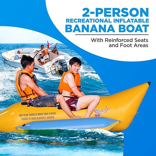 Miniatura 4 de SereneLife Person Inflatable Banana Boat, Includes Storage Bag, Foot Pump, and Repair Kit, Tough and Thick, Reinforced Seats and Foot Areas