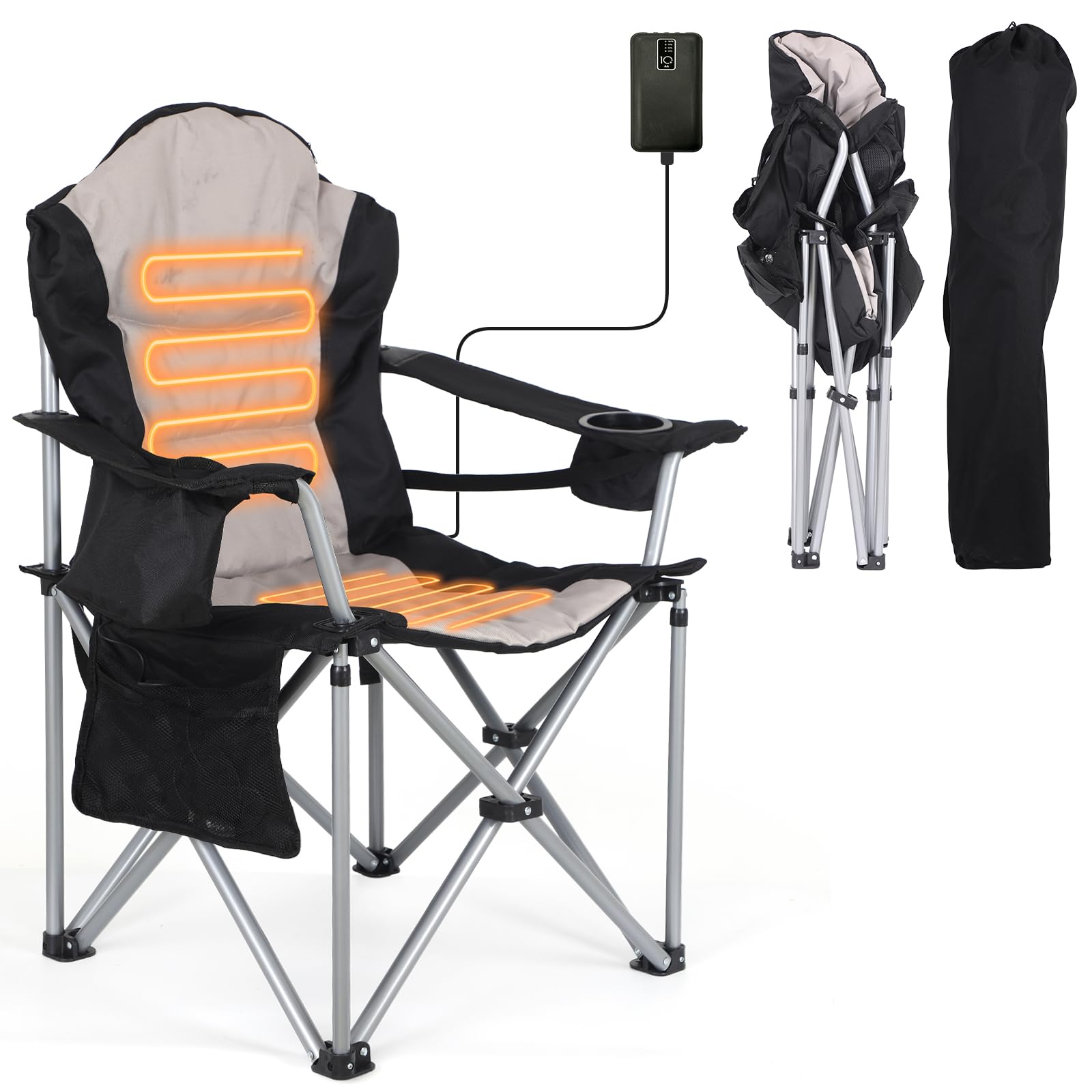 WORKOOT Heated Outdoor Chairs, Heated Camp Chair, Camping Chairs, Heated Folding Chair with Removable Cushion, Battery Pack, Fully Padded for Outdoor