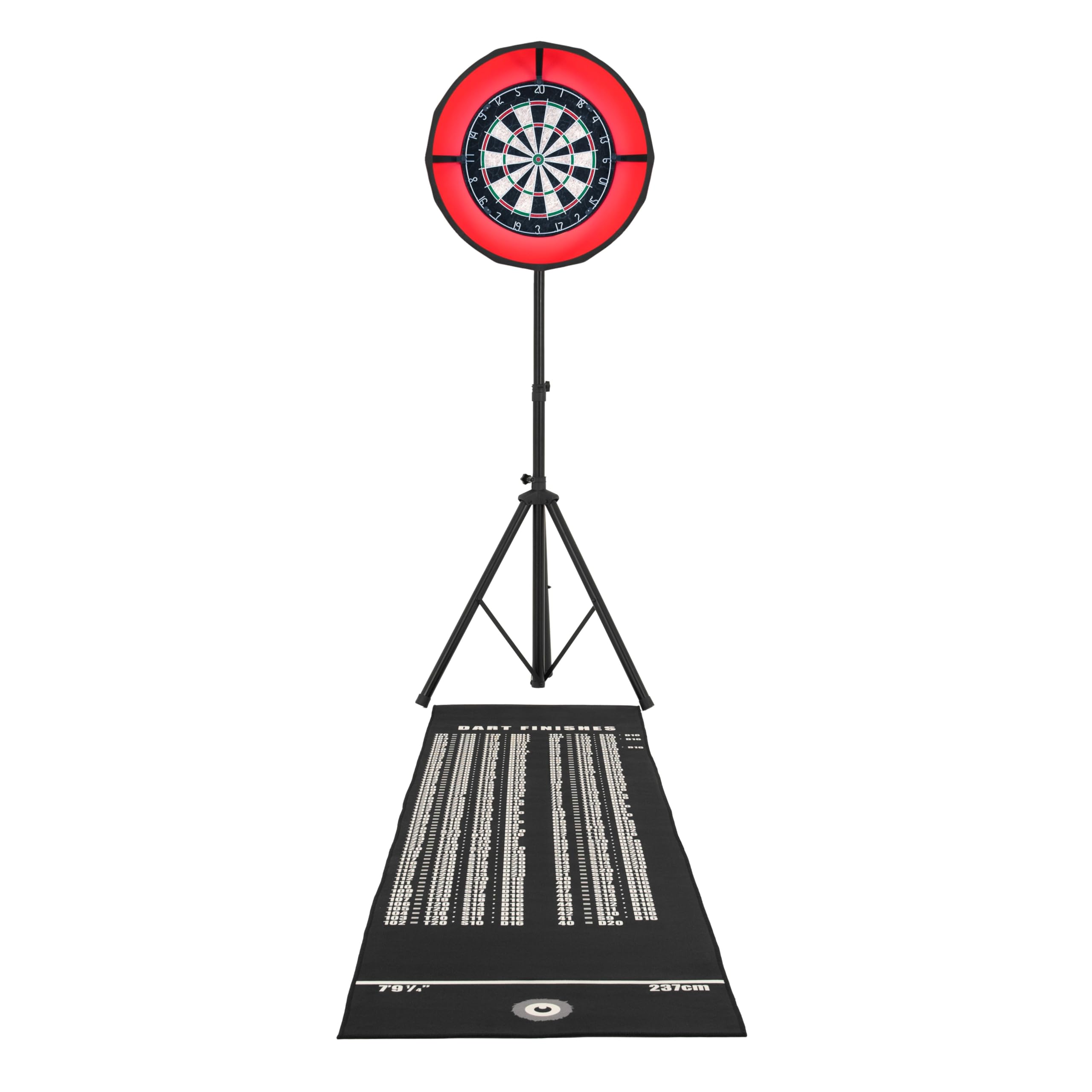 Monster Shop Black Dart Board Set Bristle Dartboard Led Ring Light Self Healing Surround Mounting Stand Adjustable Height Tripod Accessories Included 6 Professional Iron Darts Checkout Finishes Mat Portable Home Kit