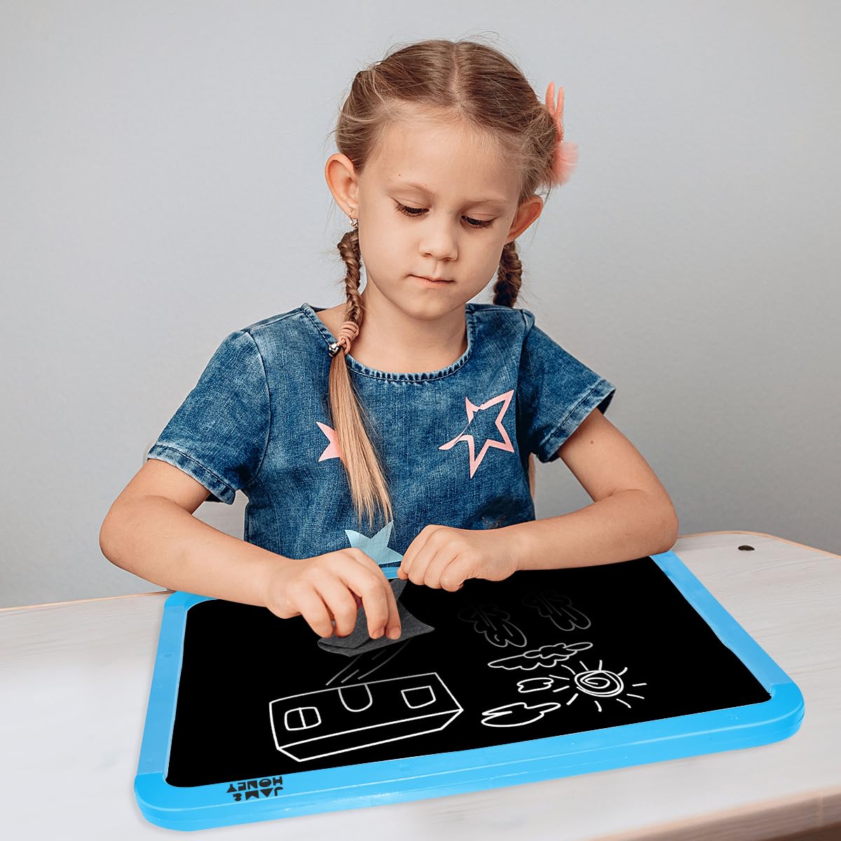 Jam & Honey 5-in-1 Kids Easel Board 4+ Years, Double-Sided Magnetic Whiteboard & Chalkboard, Alphabets & Numbers Learning Toy, BIS Certified Safe, Cyan Magenta 3