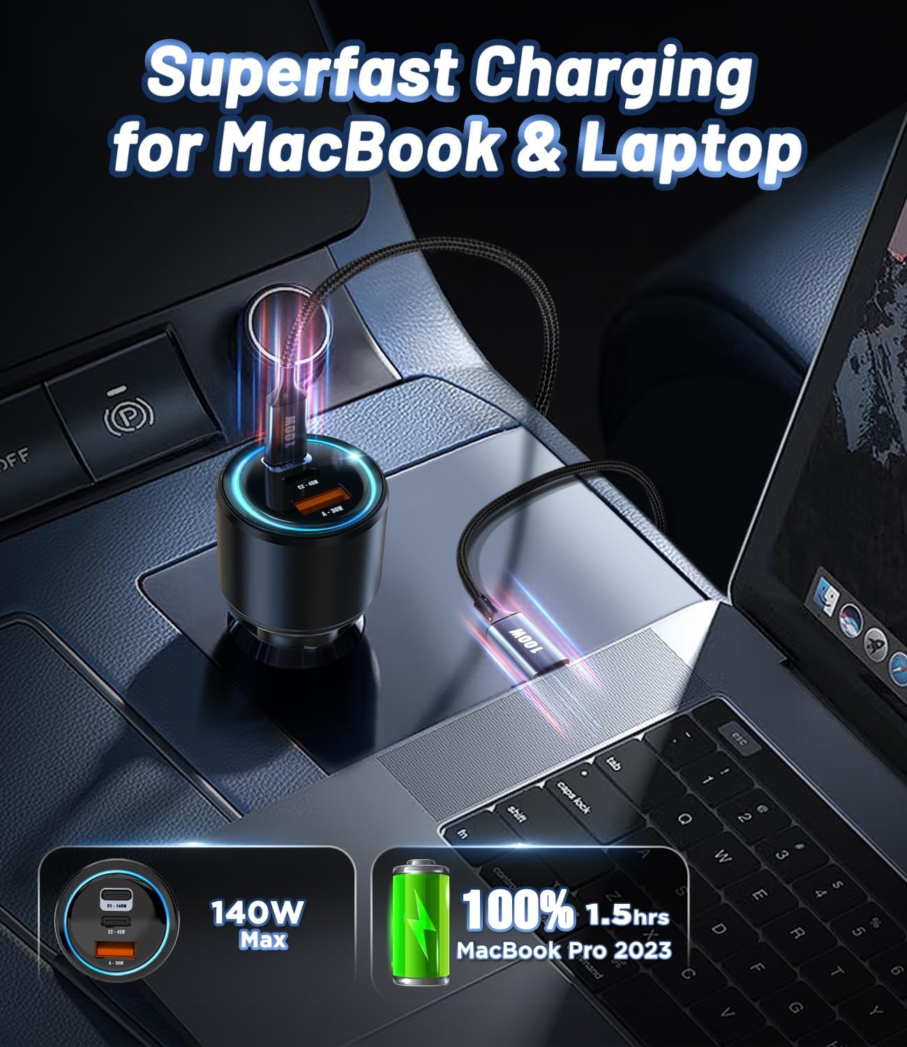 Kapebow USB C Car Charger-215W 3 Port Superfast Charging Car Charger Adapter for MacBook Pro/Air, Laptop, iPad, iPhone 14/13/12/11,Samsung Galaxy S23/22, Pixel