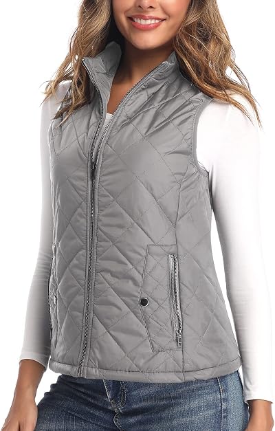 Argstar Women's Vest, Lightweight Qiulted Zip Pockets Padded Gilet