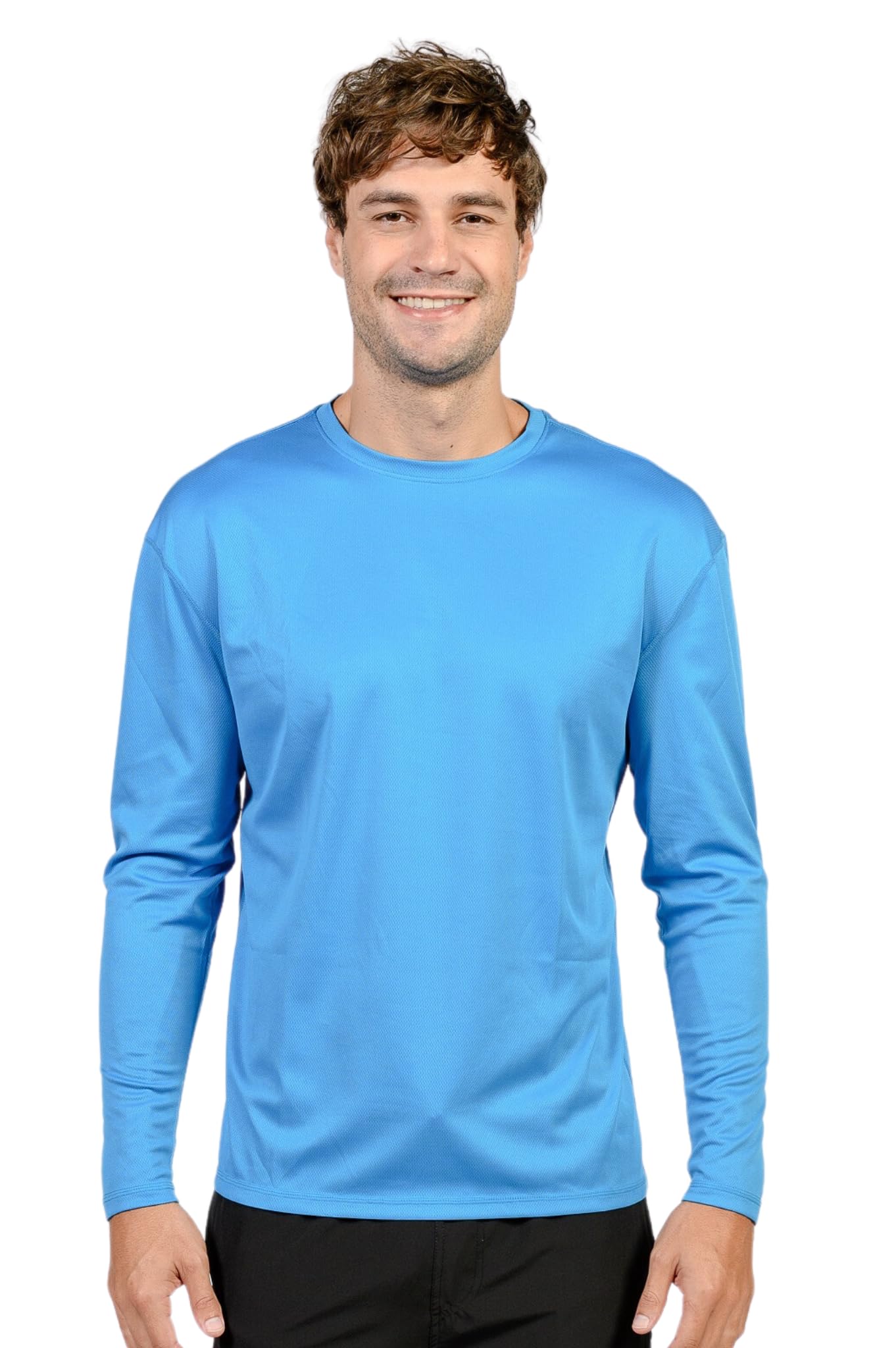 INGEAR Men's Long Sleeve Running Shirt, Quick Dry, Lightweight Rash Guard, Fishing Shirt, Sun Protection UPF 50+ Sizes S-3X (Electric Blue, Large)