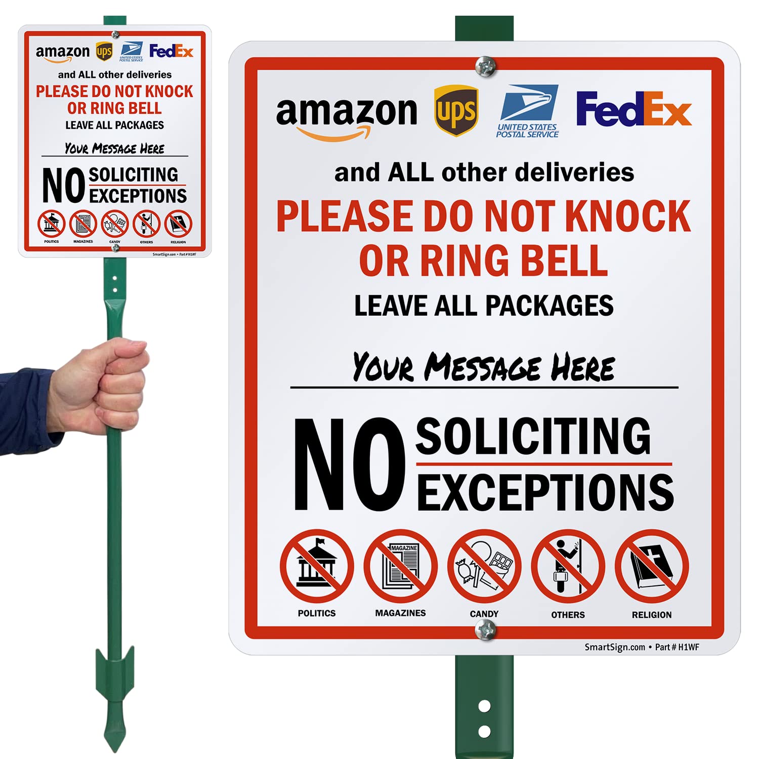 SmartSign Cartello da cantiere con scritta "Leave Packages Here - All Deliveries Do Not Knock/Ring Bell, No Soliciting", in alluminio laminato antiruggine da 40 mil, altezza 91,4 cm, realizzato negli