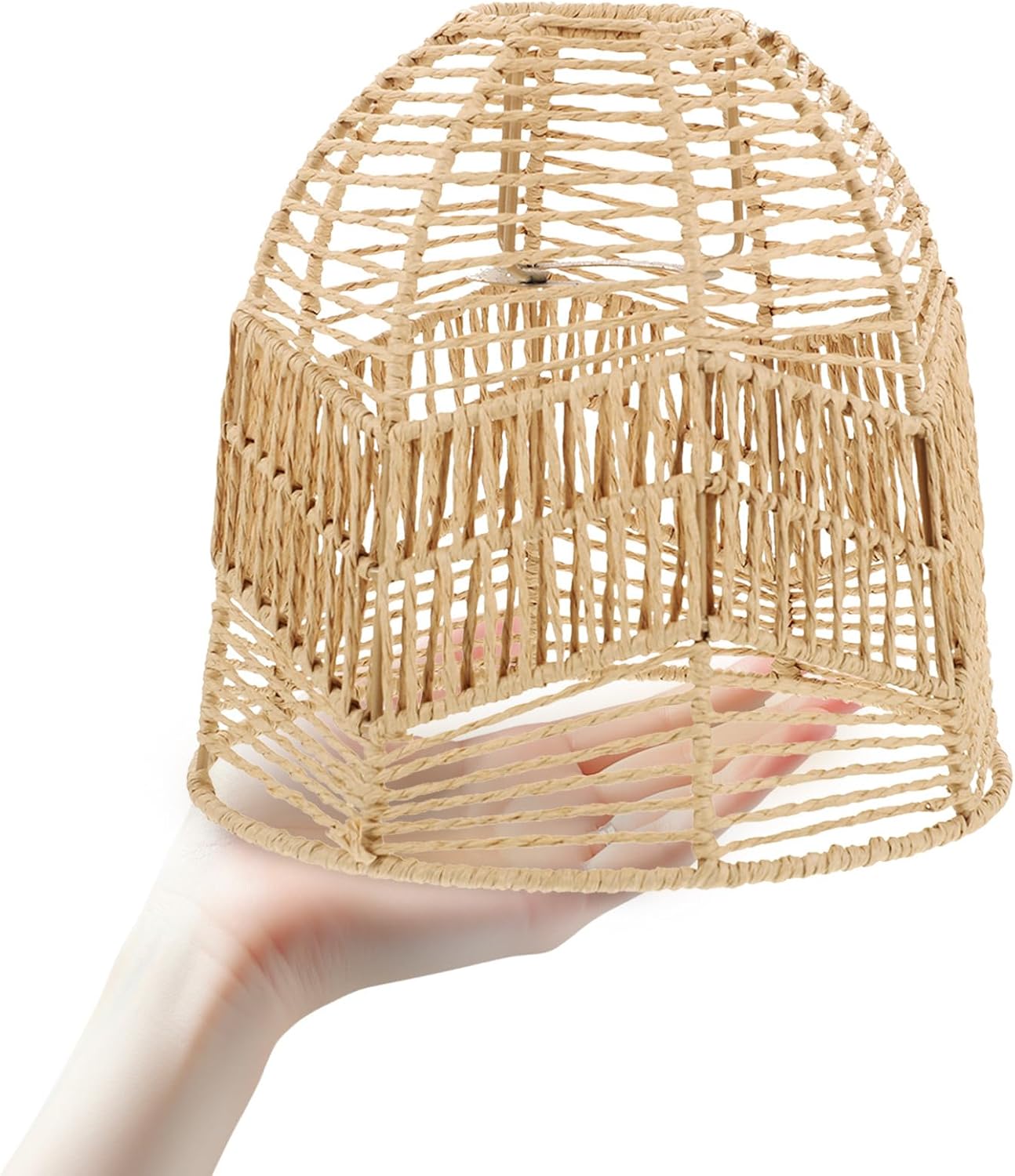 Rattan Lamp Shade, Boho Wicker Woven Pendant Light Lamp Shades Replacement for Chandelier, Floor Table Hanging Light