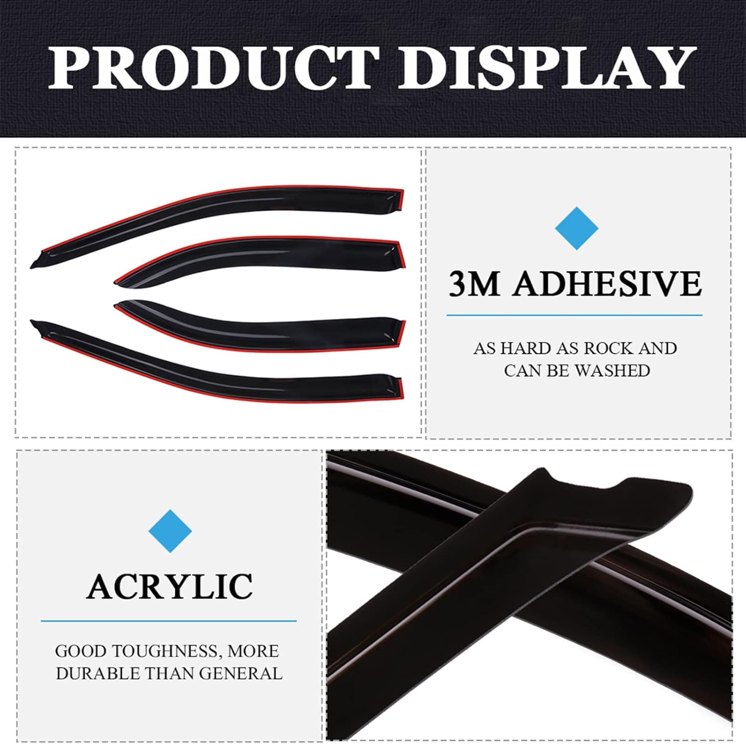 OCPTY Compatible with 2002-2006 for Toyota for Camry Tape-on Rain Guards Side Window Wind Deflectors 2PCS Front+2PCS Rear Window Visors