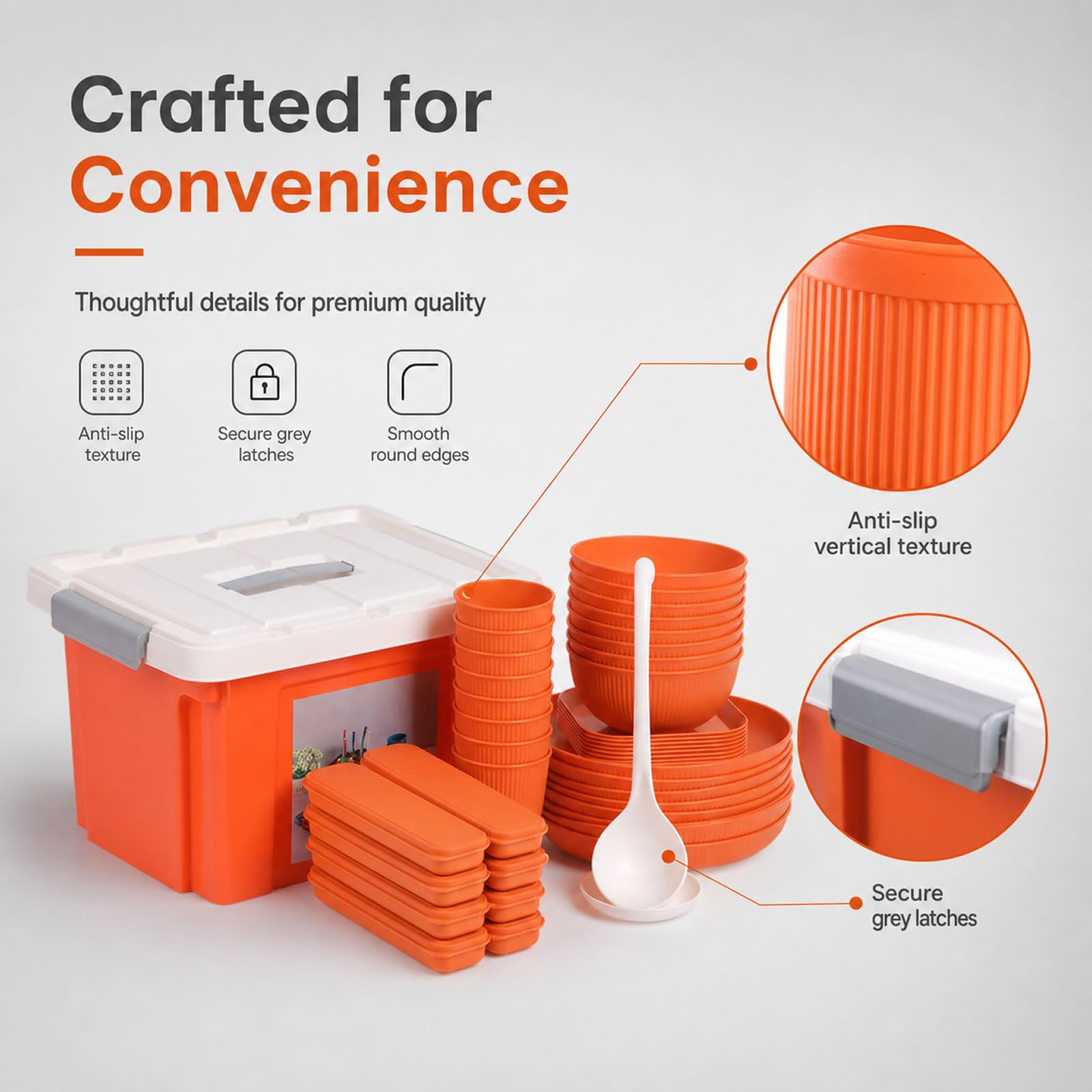 Juego deVajilla de Camping Reutilizable 8 Personas con Caja | Apto para Microondas y Lavavajillas, Duradero, Portátil, Antideslizante, Apilable, Ideal para Picnics Fiestas Viajes
