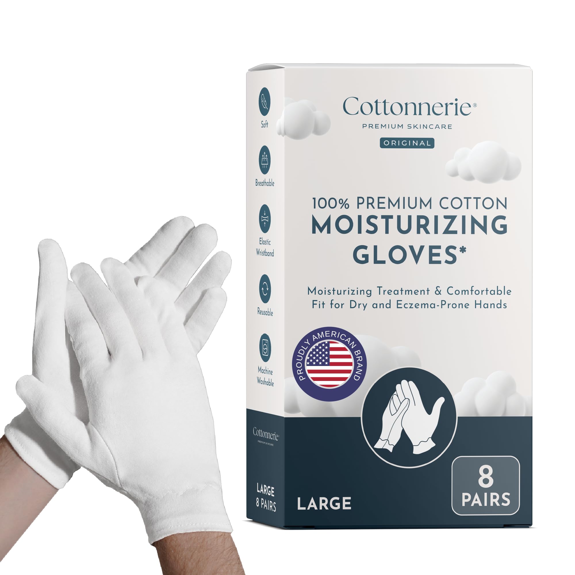 8 Pairs Cottonnerie Cotton Gloves for Dry Hands Sleeping, Moisturizing Gloves Overnight, Hand Moisturizer Gloves, Moisture Gloves for Dry Hands Overnight, Sleeping Gloves, Eczema Gloves, Large