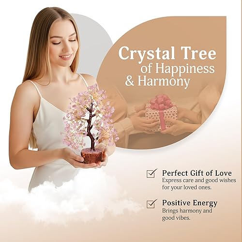 Miniatura 4 de Árbol de la vida de cuarzo rosa, árbol de chakras, bonsái de alambre, árbol de Feng Shui, cristal de árbol de dinero para energía positiva,