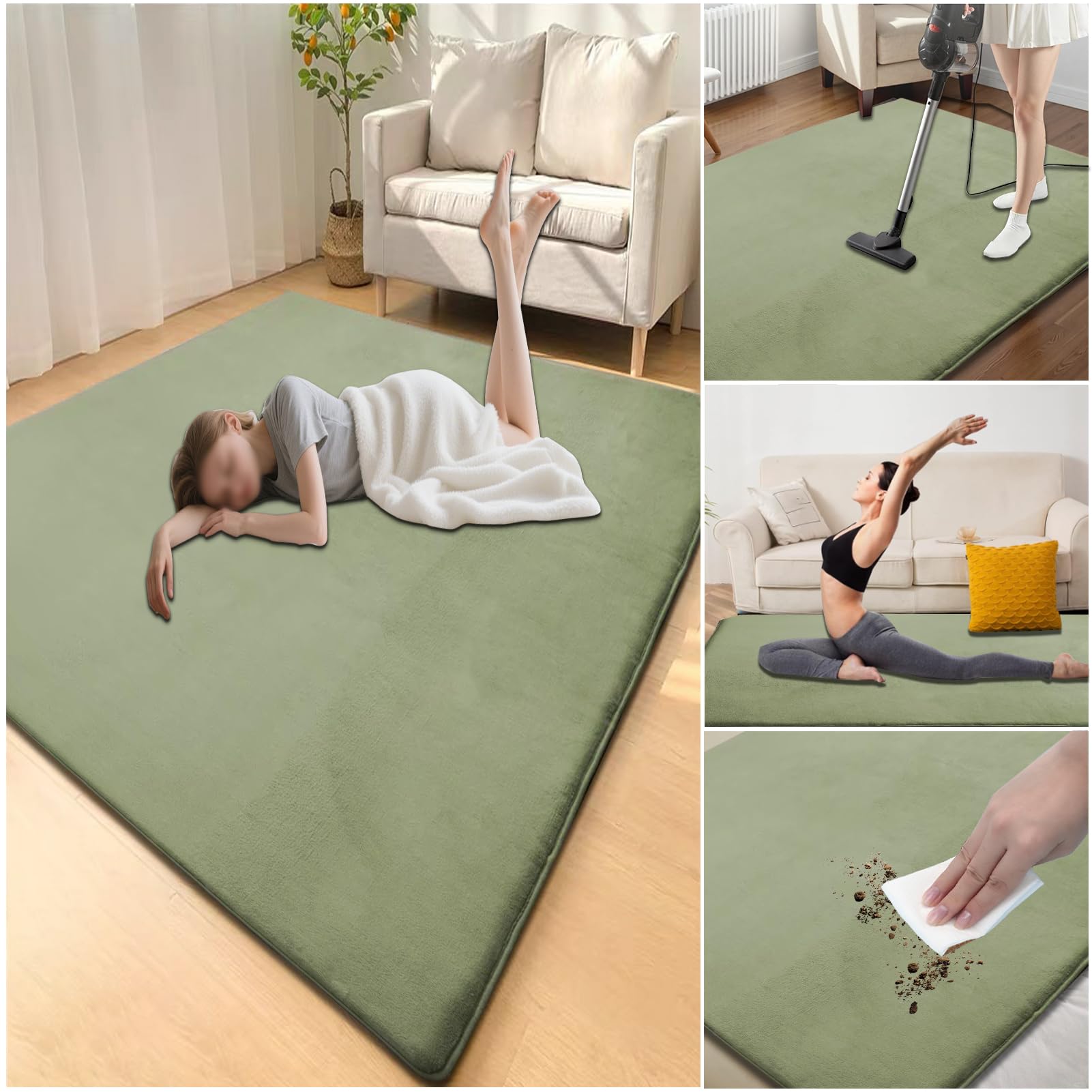 Tapis Bebe Epais, 2cm Epais Tapis de Jeu Ramper avec Mousse Mémoire Vert Herbeux 120 x 180 cm Tapis de Jeu Bebe Velours Corail pour Chambre, la Chambre du bébé, Salon, Parc Enfants