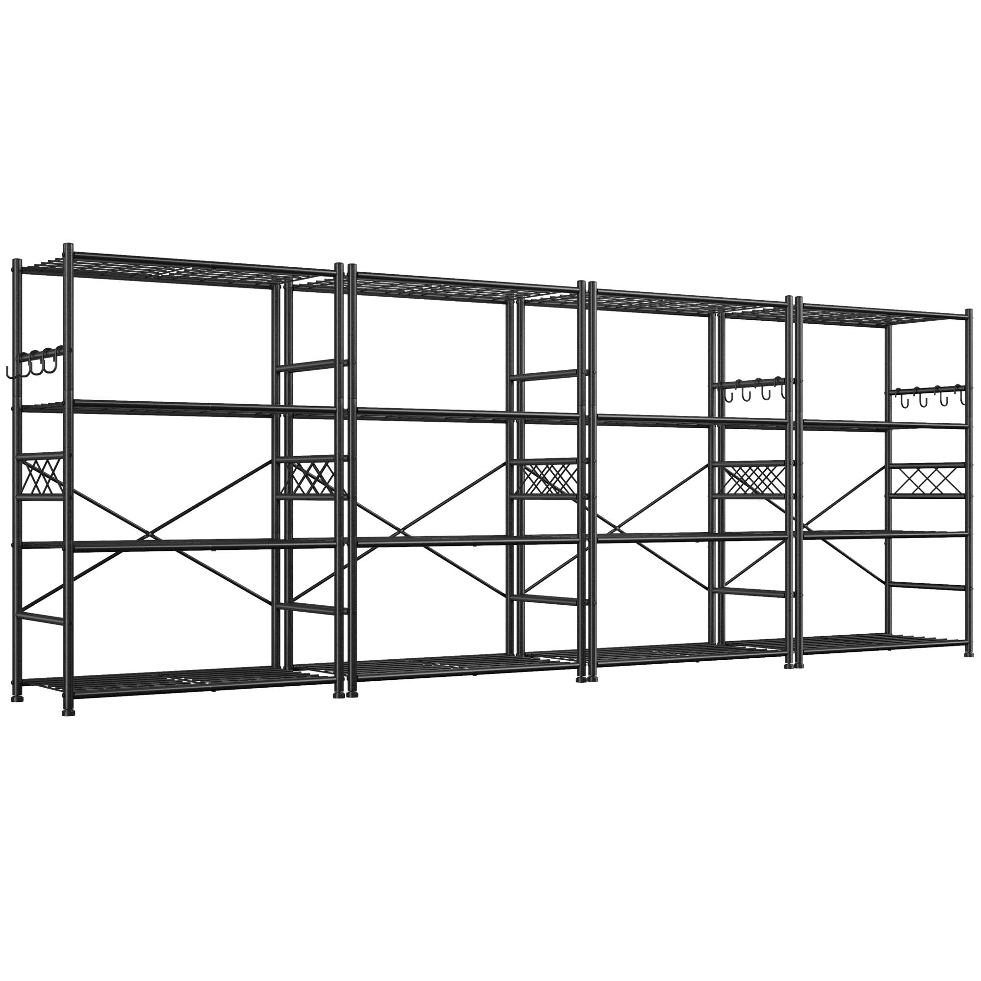 Storage Shelves 4-Tier Large Capacity Metal Shelving with Hooks, Heavy Duty Garage Shelving Unit with Leveling Feet, Stable Metal Shelves for Pantry, Kitchen and Closet,36" W x 12" D x 60" H, Black