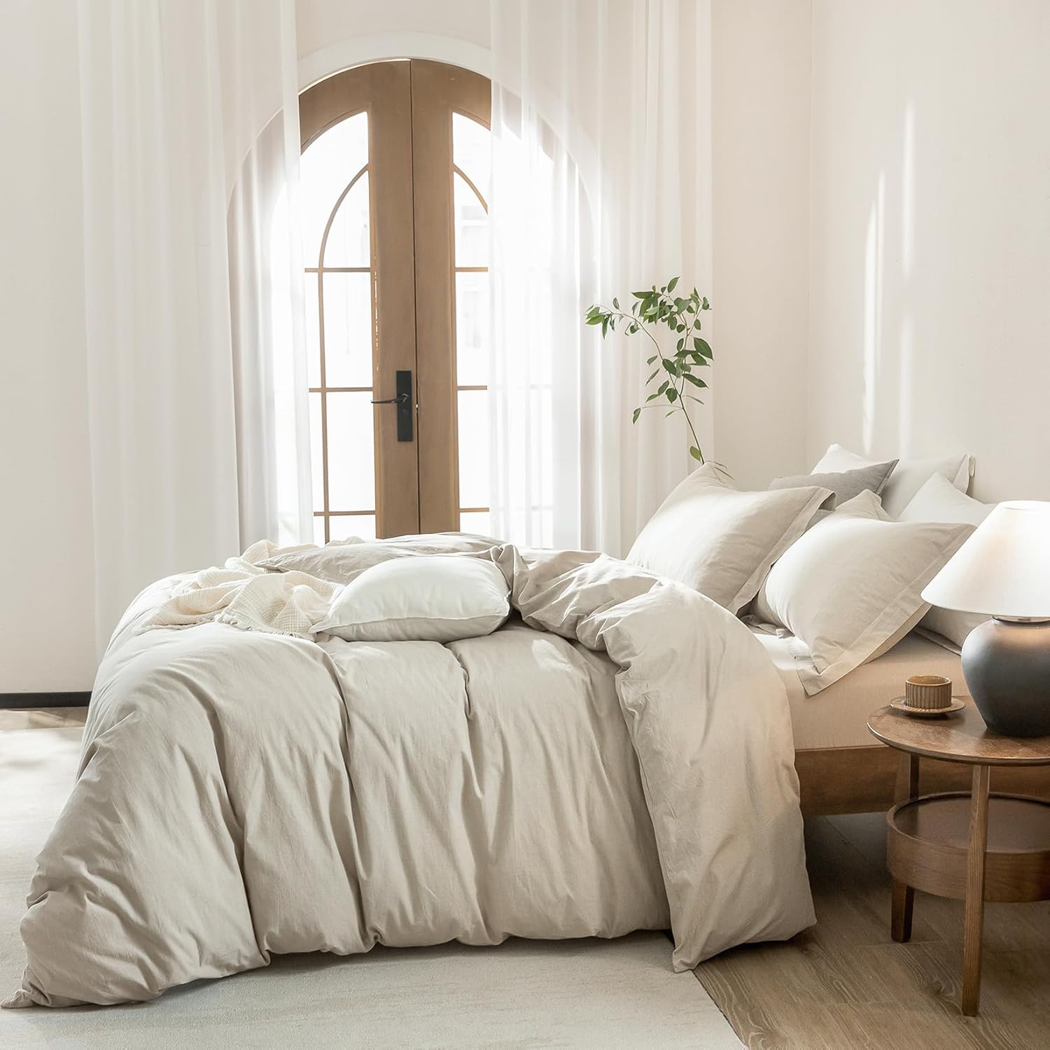 Linen Grey Duvet Cover California King Size 104inch x 98inch,100% Washed Cotton Duvet Cover with Zipper Closure and 2 Pillowcases, Color of New Nature Linen - Image 7