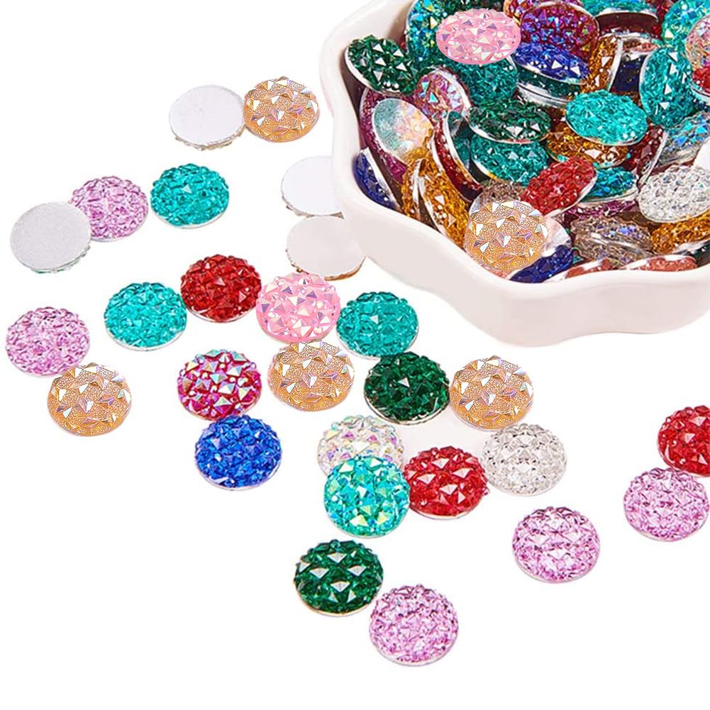 PH PandaHall 48pcs 12 Colori Cabochon in Resina Geometrica, 10mm Piatto Rotondo Geometrico Rombo Cabochon in Resina di Legno, Gioielli, Artigianato, Decorazione