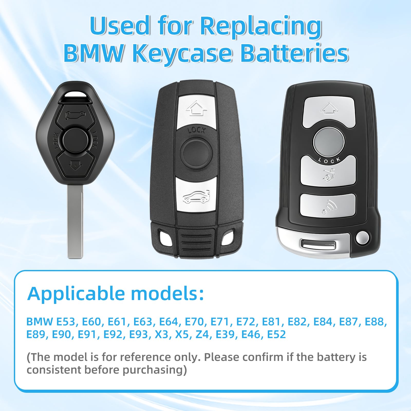 2 batterie ricaricabili VL2020, 3 V, batteria a bottone per chiave auto BMW, telecomando compatibile con X3, X5, X7, Z4, E46, E60, E90, E91, E92, E81, E84, E87, E88 Mini