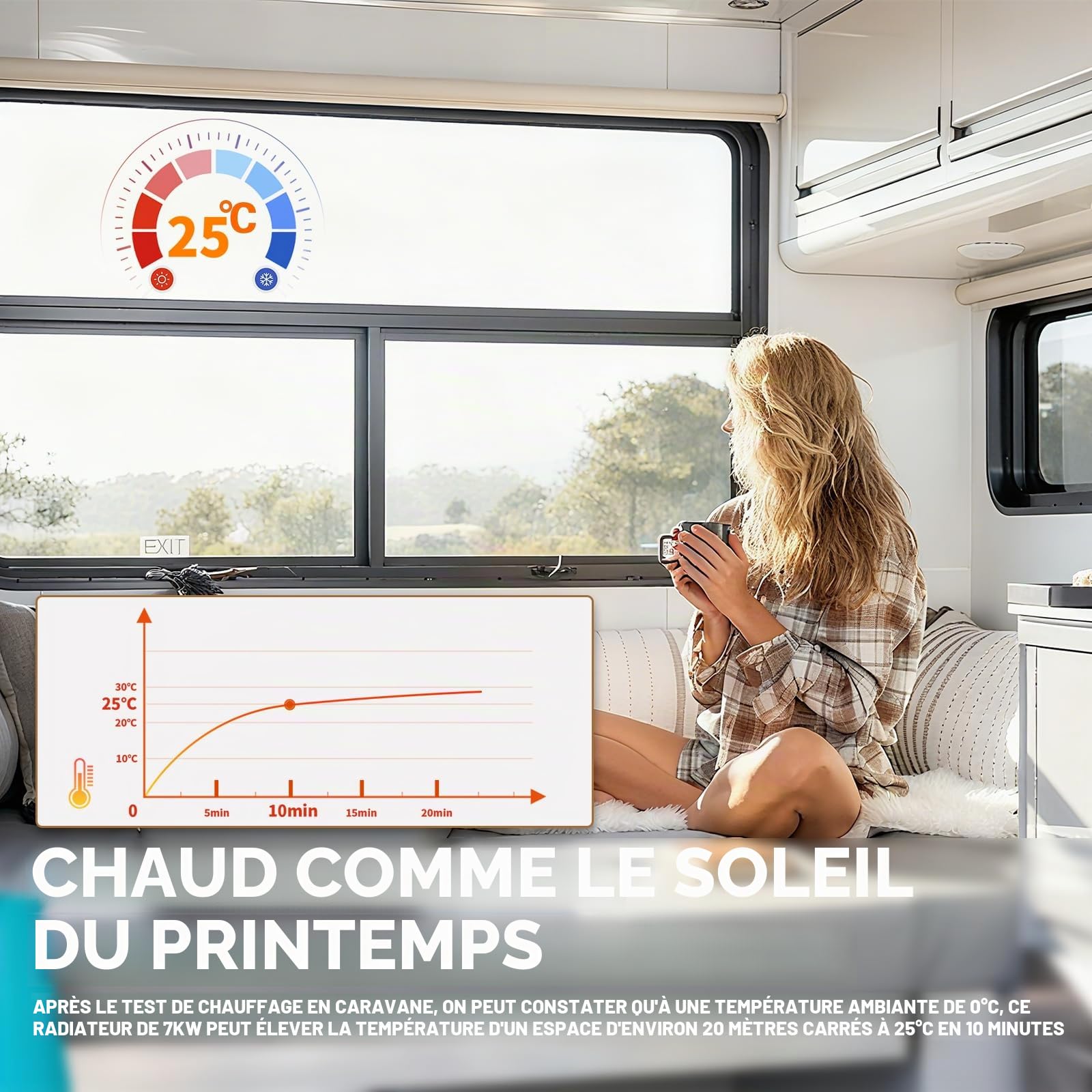 Chauffage diesel 24 V 7 kW, réglage automatique de la température, avec affichage LCD, chauffage auxiliaire diesel avec prise aéronautique, alarme de surchauffe, chauffage auxiliaire pour