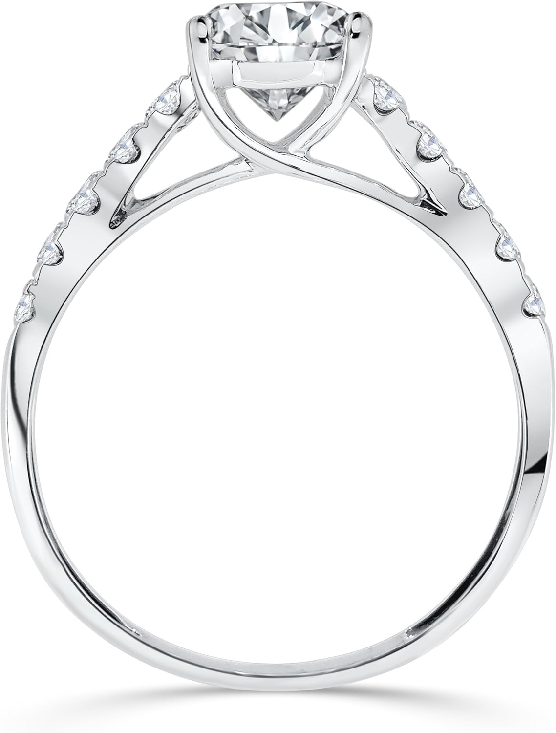 14k Authentic Gold Engagement Ring for Women Round Cut Solitaire AAA+ Cubic Zirconia (White Gold, 7)