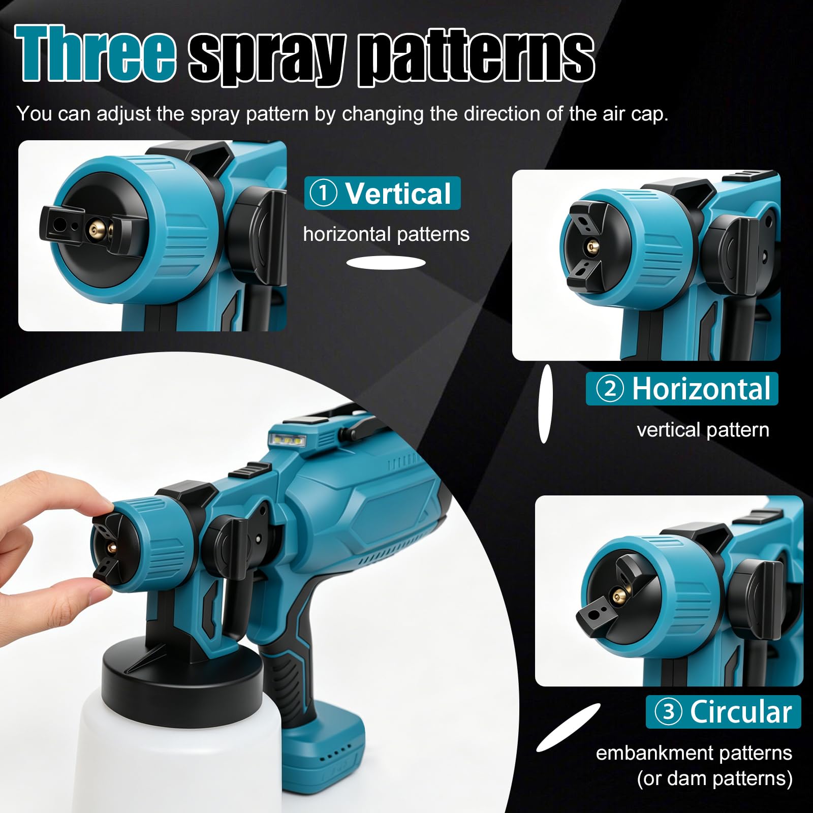 Pulverizador de Pintura a Batería para Makita 18V (sin Batería) | 200W, Pistola de Pintura Eléctrica, Depósito 1L, 4 Boquillas, 3 Patrones, Luz LED, Asa de Transporte