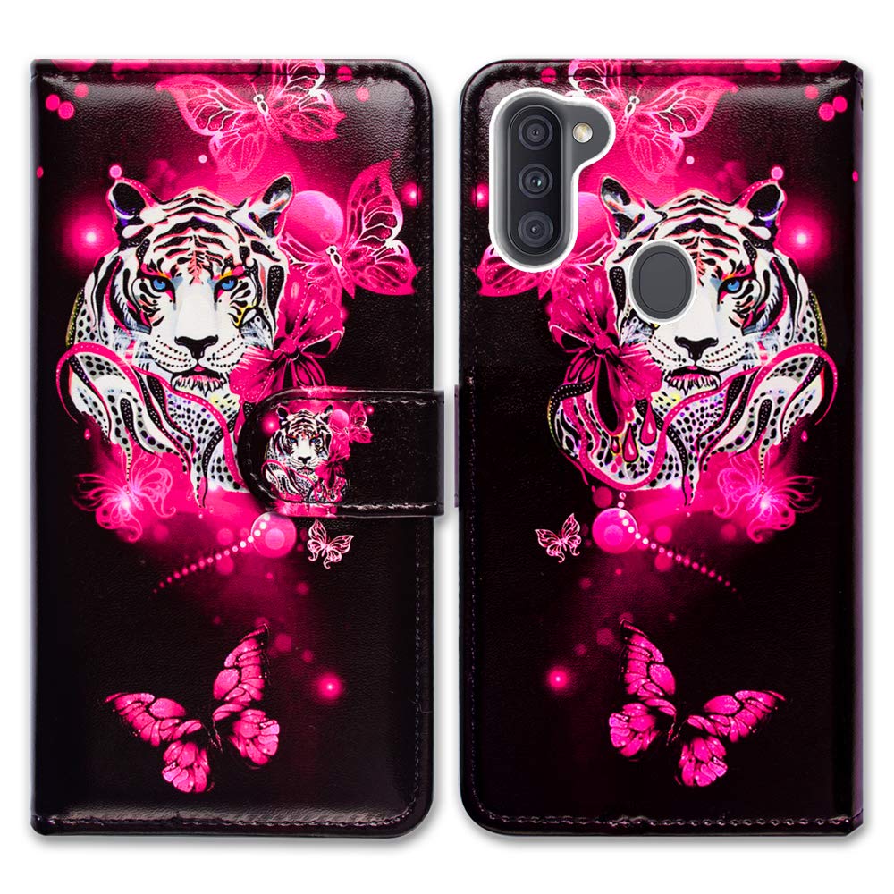 Bcov Case for Galaxy A11 (US Version), White Tiger Butterfly Leather Flip Wallet Case Cover with Card Slot Holder Kickstand for Samsung Galaxy A11