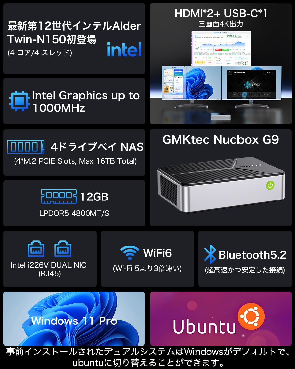 Amazon.co.jp: GMKtec NucBox G9 ミニpc【NAS ミニPC 4ベイ 初登場