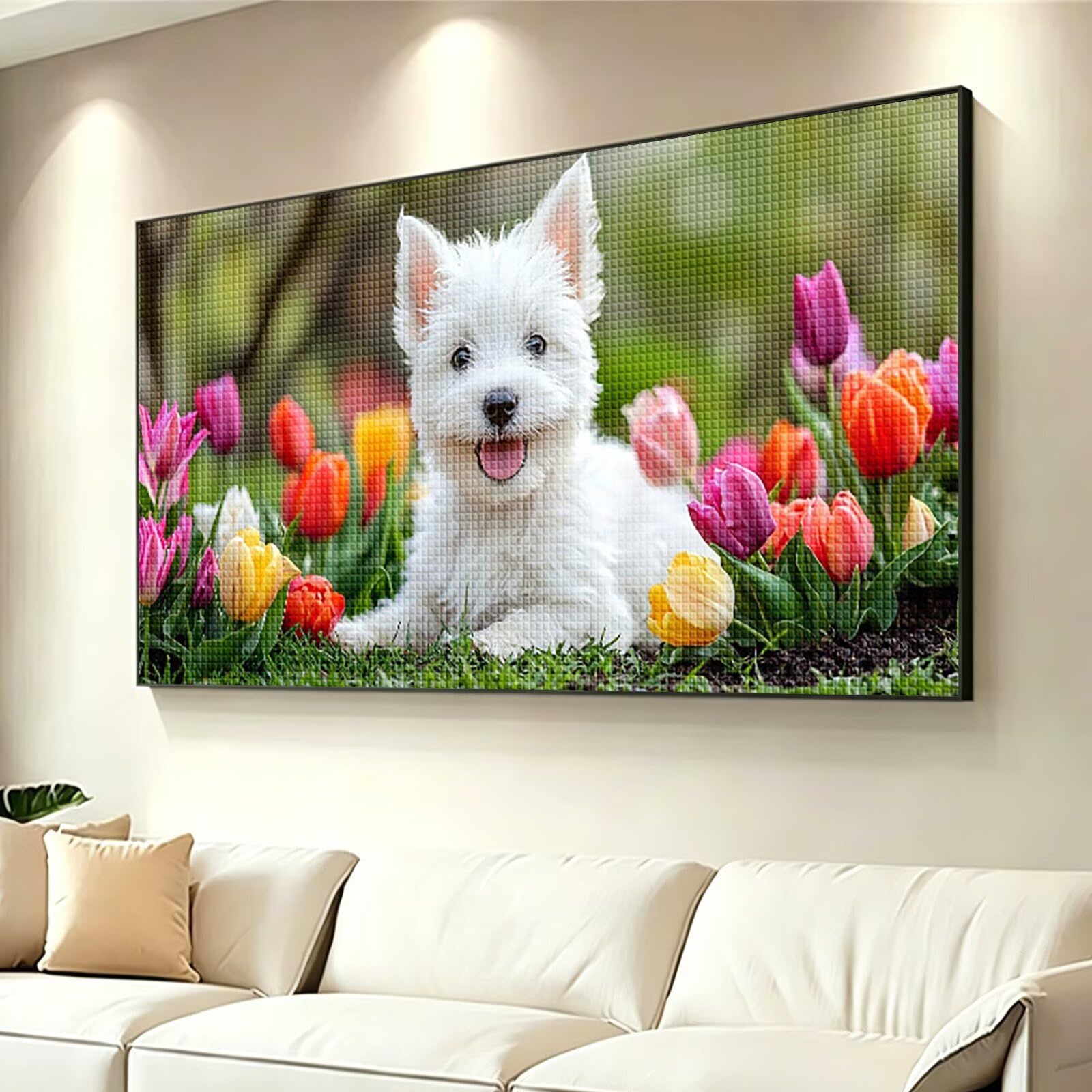 Diamond Painting Adultos Perro Pintura Diamante, Flor Diamond Painting 5D Completo, DIY Cuadrado Cristal Bordado Punto de Cruz Cuadros de Diamantes para Decoracion Hogar, Regalo Mujer 160x80cm 0J-414