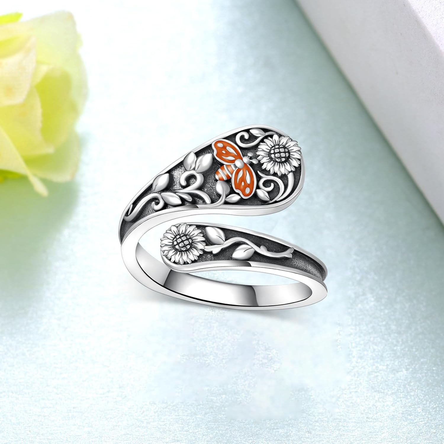 Spoon Rings for Women 925 Sterling-Silver Sea Turtle/Hummingbird/Bee/Butterfly Spoon Ring Thumb Rings Animal Jewelry Gifts for Women Men - Image 3