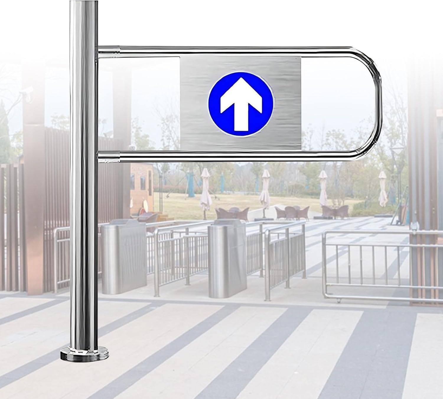 Spring-Loaded Safety Swing Gate, Maximum Single-Direction Opening Angle: 90°, Access Manual Swing Gate Door, Stainless Steel revolving Door for one-Way Entry only(Silver) left-90 * 100cm