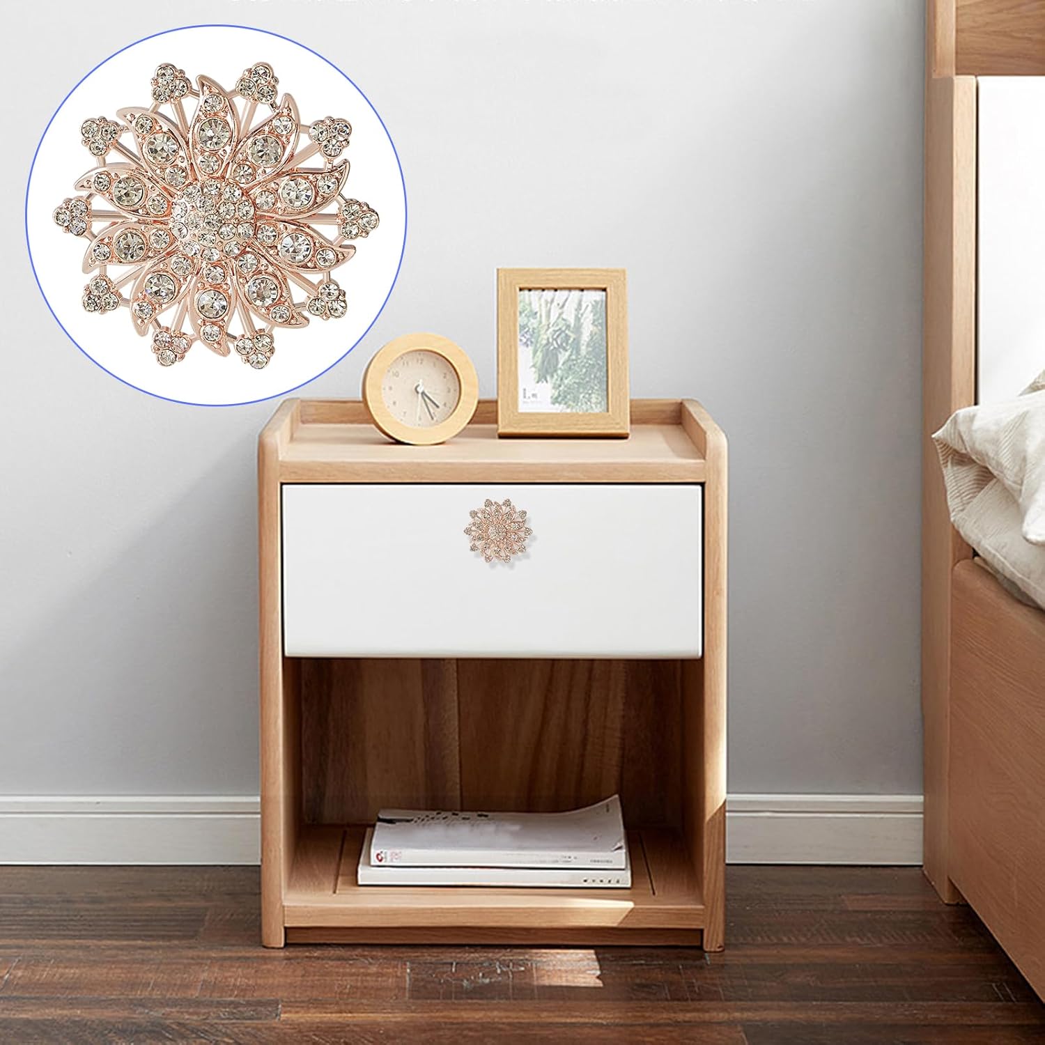 4 Pieces Flower Shape Cabinet Knobs, Decorative Crystal Glass Single Hole Pull Handles for Closet Drawer Wardrobe Living Room Bedroom Bathroom Kitchen with Screw (Rose Gold) - Image 3