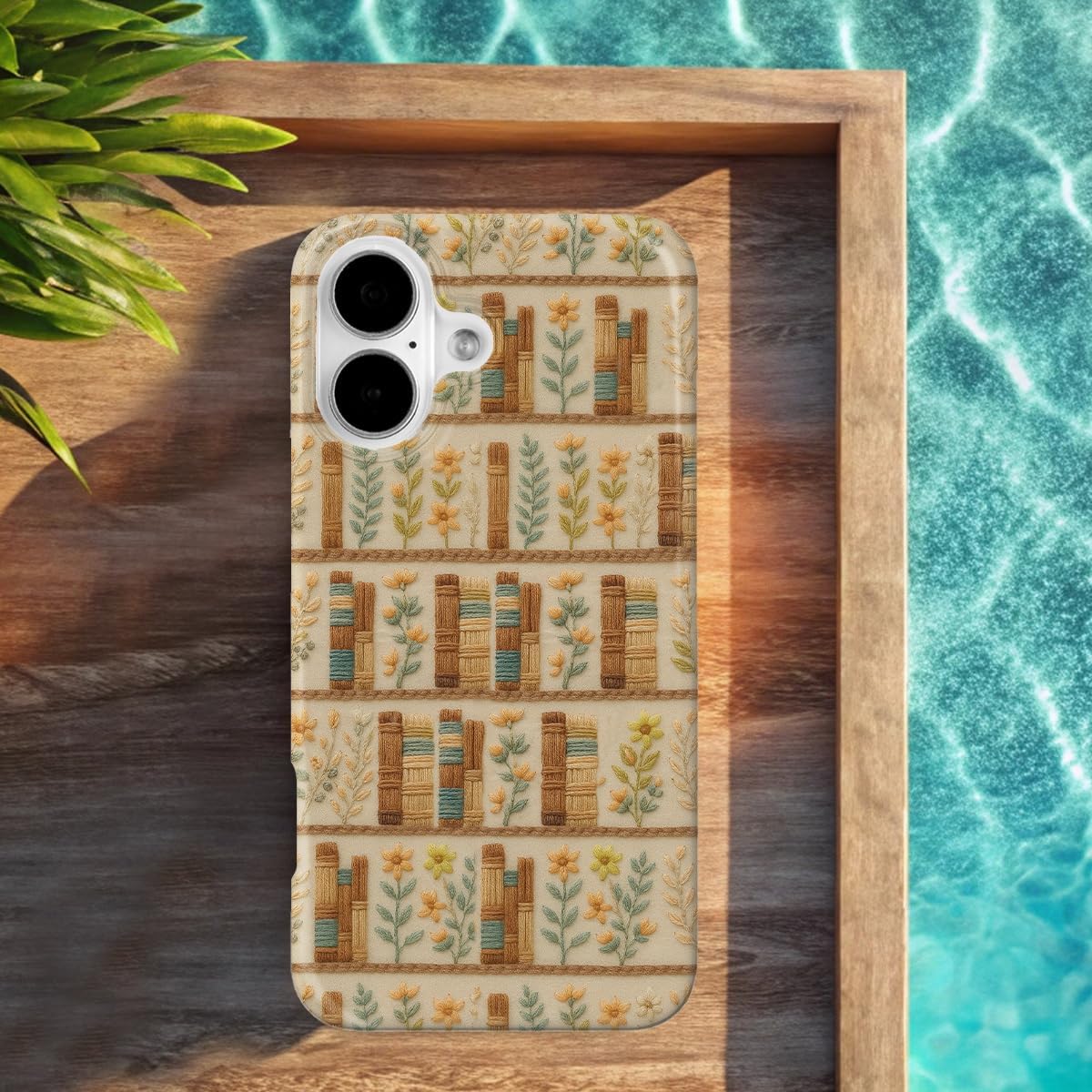 Compatible with iPhone 16 Case, Trendy Cute Embroidery Bookshelf Floral Flowers Girly Soft Slim TPU Shockproof Aesthetic Protective Phone Case Cover for Women Girls 6.1" image 4