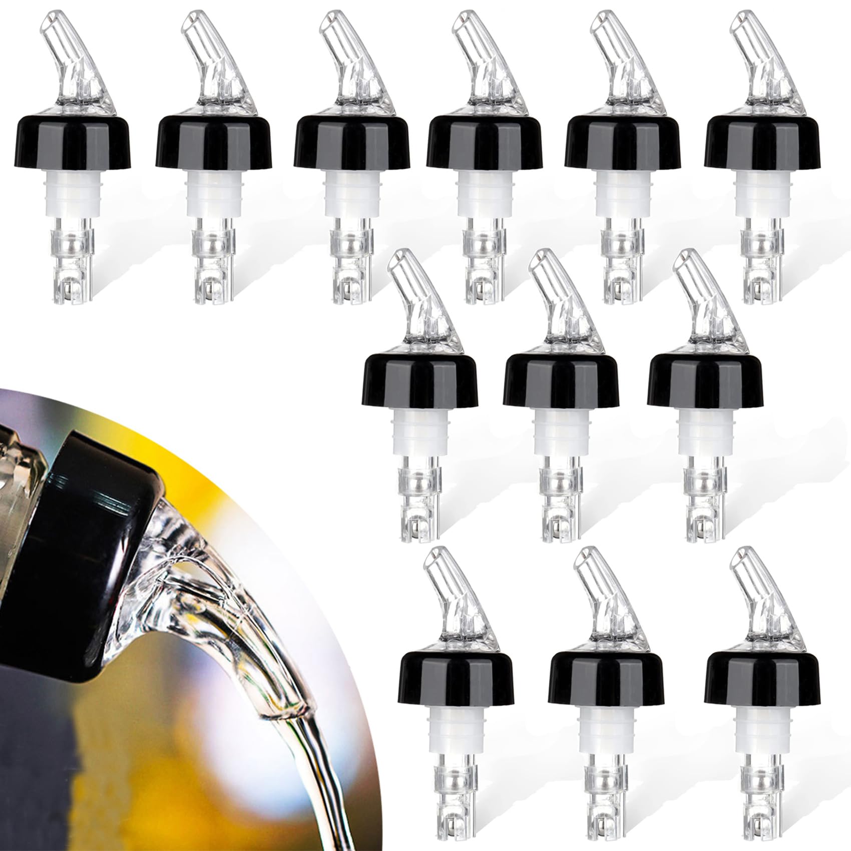 Littlecatch White, Black 12 Pcs Measured Liquor Bottle Pourers For Spirit, 25Ml Clear Auto Wine Measuring Dispenser Bar Tools, Drinks Wine Cocktail Alcohol Quick Shot Spirit Measure Pourer For Pubs, Clubs