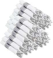 Vista 1 de 400PCS Pre Rolled Silver Plastic Silverware Sets - Heavy Duty Silver Cutlery - Include 100 Pack Wrapped Disposable Utensils with Napkins for Parties