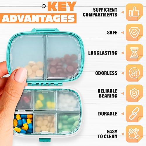 Miniatura 4 de Organizador de pastillas de viaje de 2 piezas, organizador de píldoras semanal, contenedor de píldoras pequeño, pastillero de viaje, pastillero,