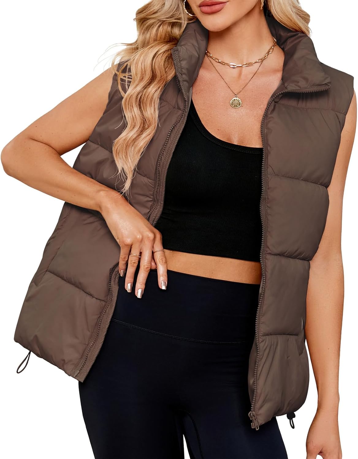 Century Star Puffer Vest for Women's Outerwear Vests Puffy Oversized 2024 Quilted Vest Tops Jackets Coat with Pockets