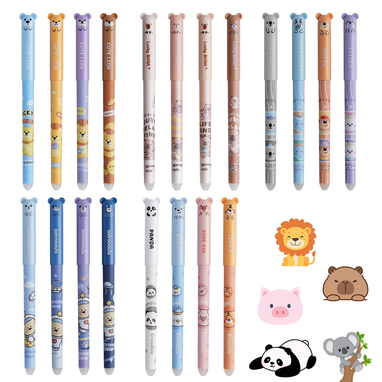 20 Piezas Bolígrafo Borrable,Bolis Borrables de Animales 0.5mm,Bolígrafos Borrables de Dibujos Animados Bolígrafos de Gel Borrables,suministros de oficina,estudiantes,Negro