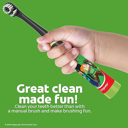 Miniatura 56 de Colgate Cepillo de dientes alimentado por batería para niños, cepillo de dientes con batería AA incluida, cerdas extra suaves, mango plano