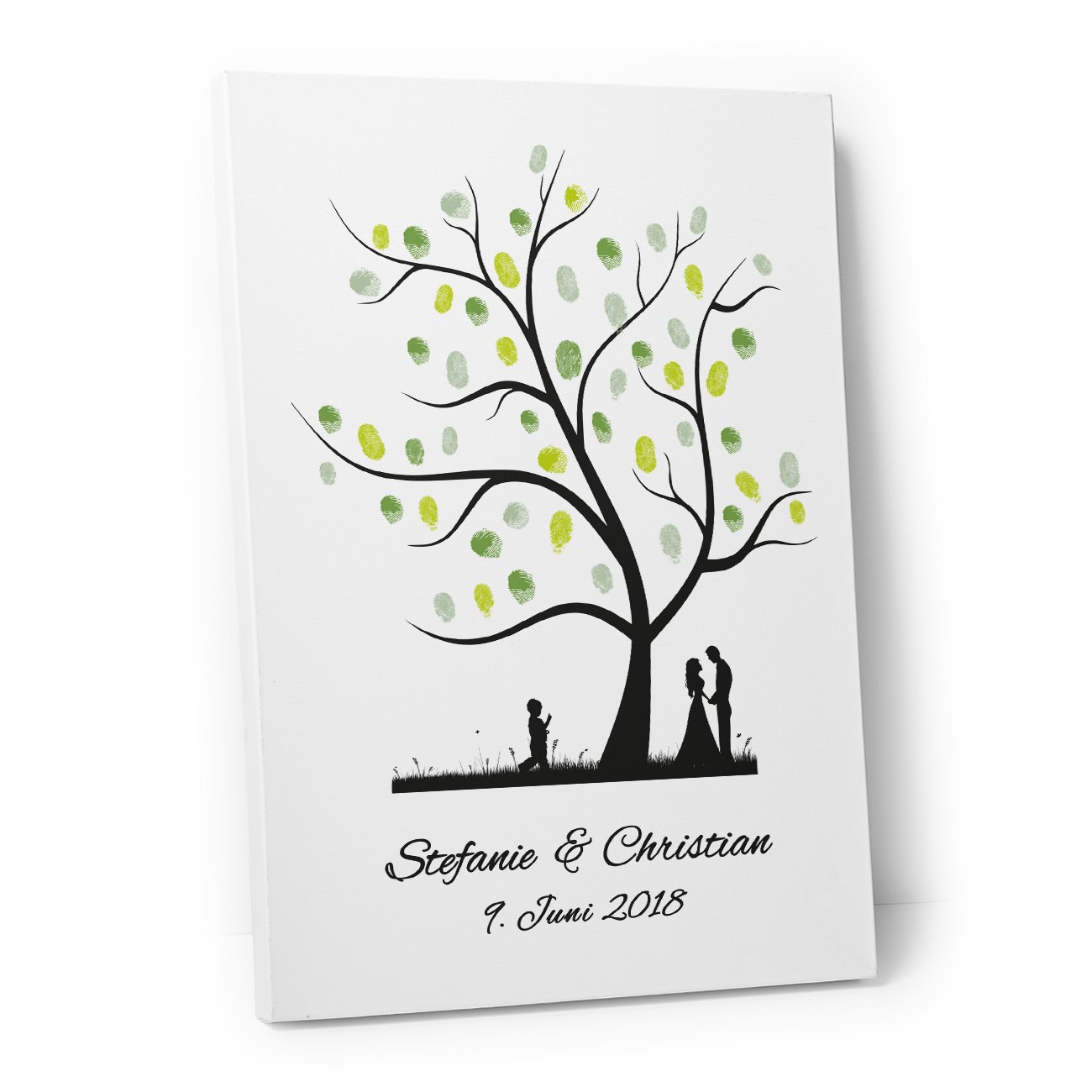 Wedding Tree – Leinwand zur Hochzeit – PERSONALISIERT – Fingerabdruckbaum, Gästebuch – Baum 1 (30 x 40 cm, Leinwand auf Keilrahmen)