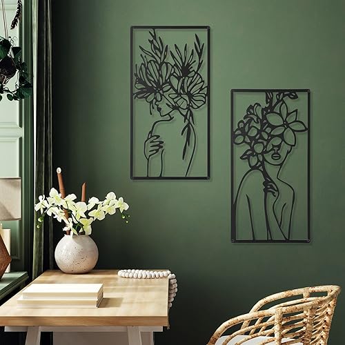 Miniatura 5 de 4 piezas de metal minimalista abstracto para mujer, arte de pared, dibujo de línea, arte minimalista de una sola línea, arte de pared colgante para