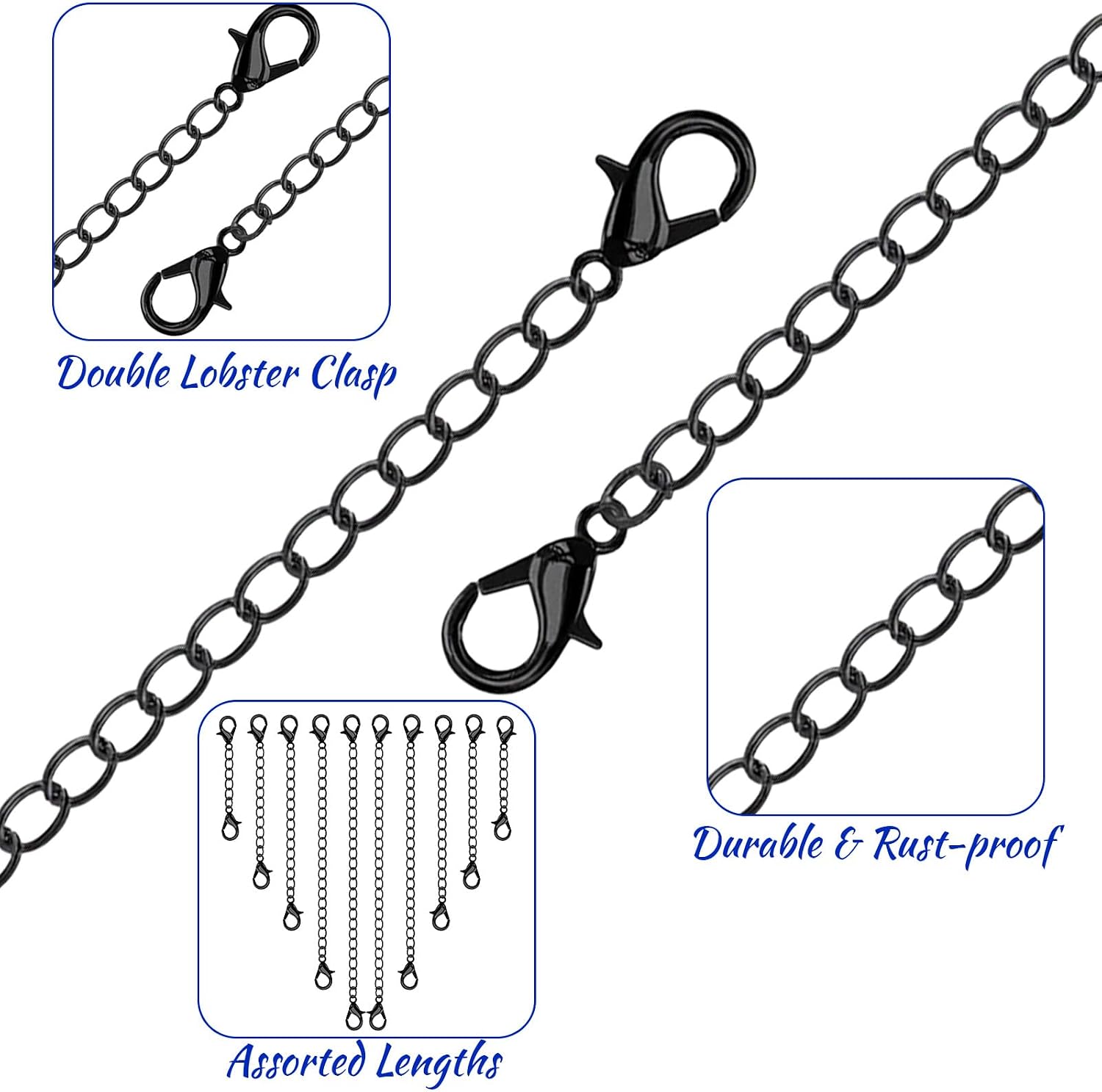 10 Pcs Black Necklace Extender, Bracelet Extender Black Chain for Women