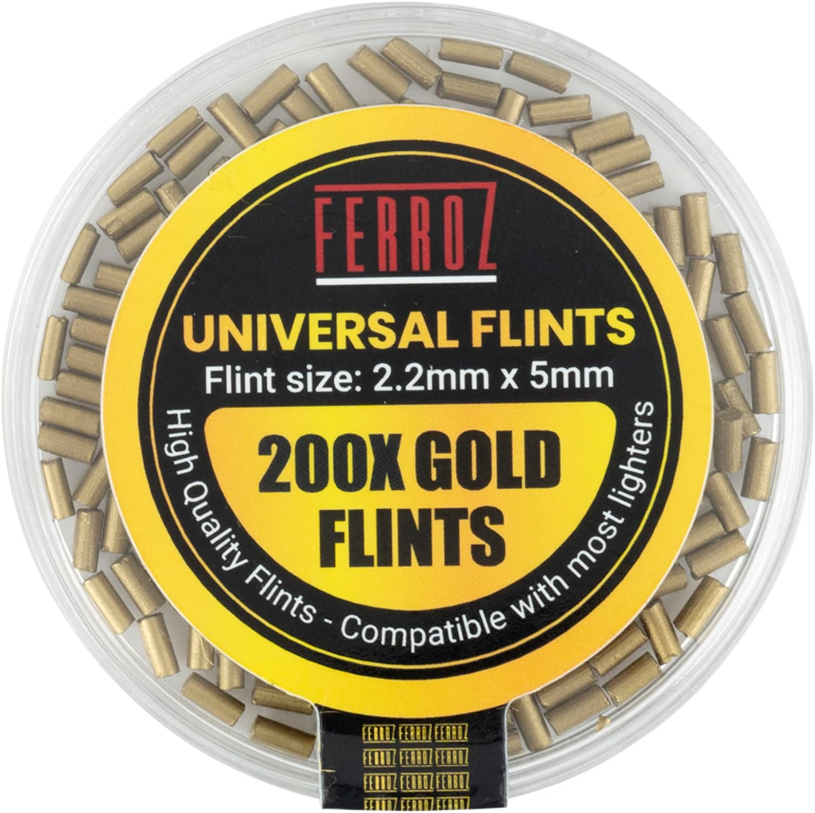 FERROZ Universal Lighter Flints - Replacement Flint Compatible with Most Lighters (Gold, 200)