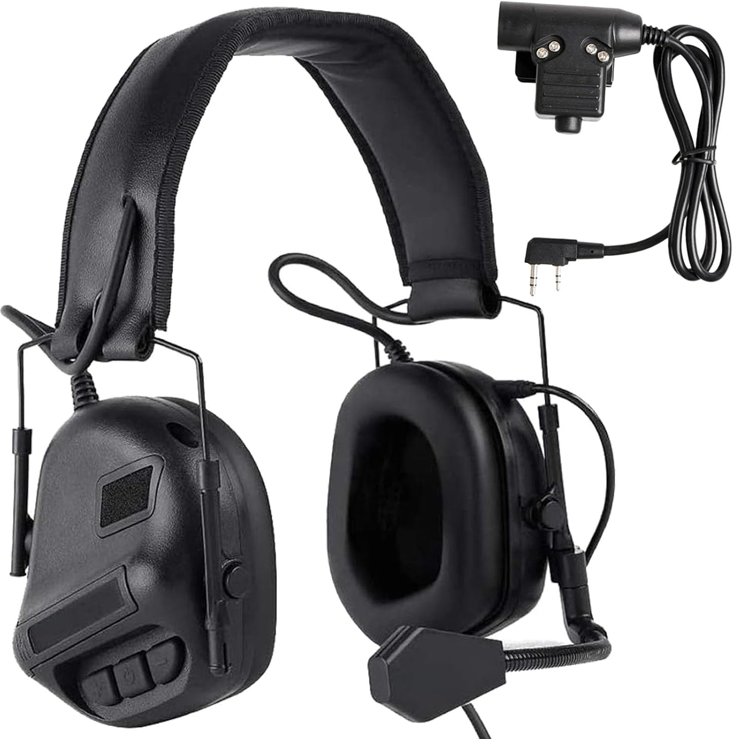 ATAIRSOFT Tactical Headset with Mic with PTT 7.0mm Pukg Without Noise Cancellation Function for Walkie Talkie - BK